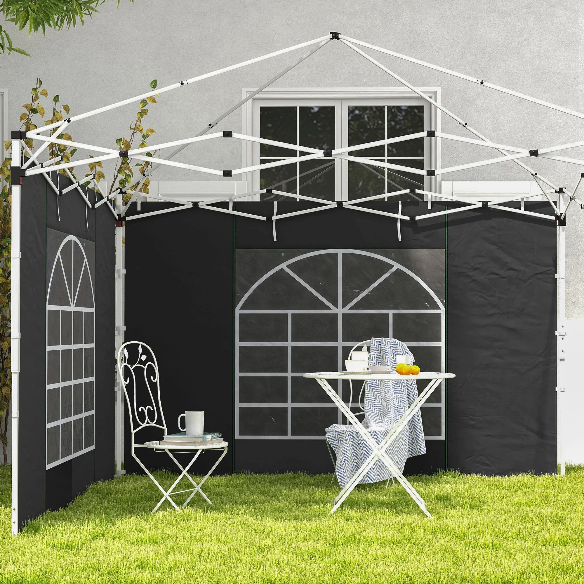 Outsunny 3x3(m) or 3x6m Pop Up Gazebo Side Panels Replacement, 2 Pack, Black - Image 8