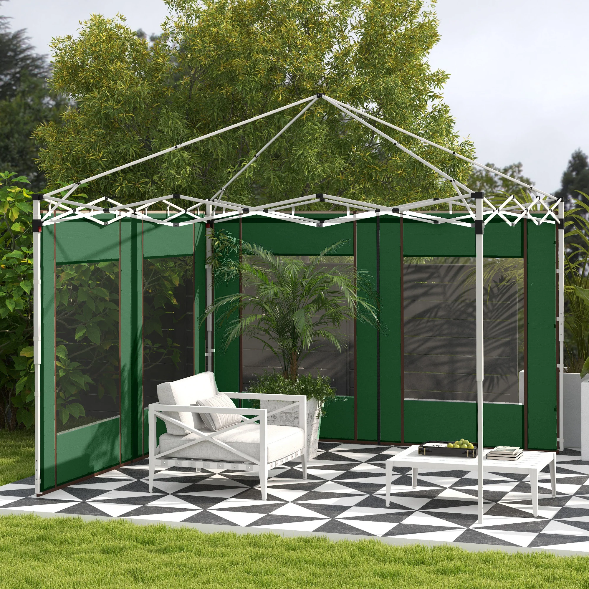 Outsunny 3x3(m) or 3x6m Pop Up Gazebo Side Panels with Windows, Green - Image 2
