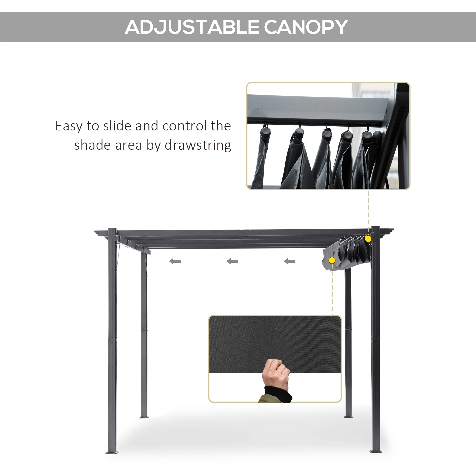 Outsunny 3x3(m) Pergola Gazebo Sun Shade Shelter Aluminium Garden Canopy, Grey - Image 3