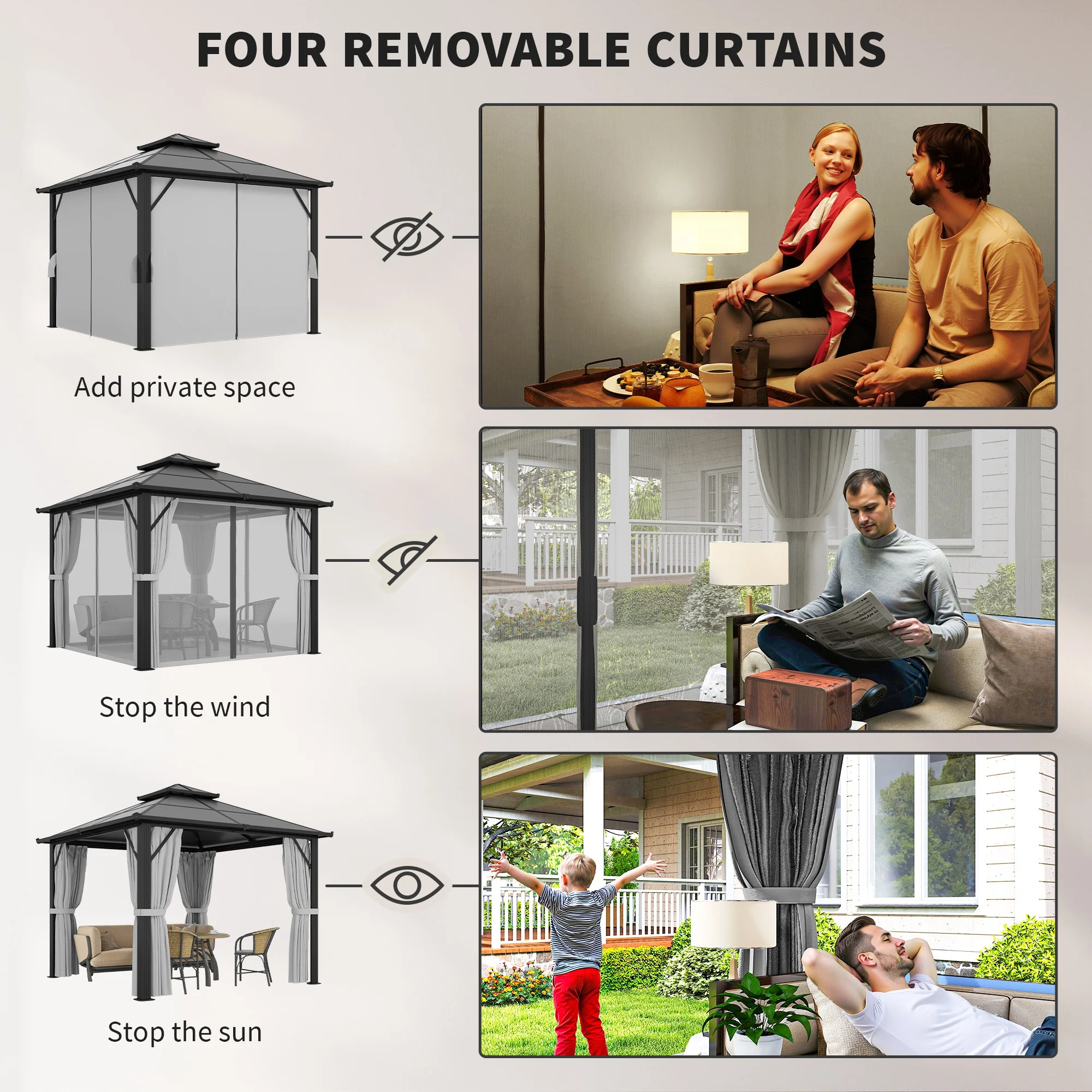 Outsunny 3x3(m) Polycarbonate Hardtop Gazebo with Aluminium Frame - Image 6