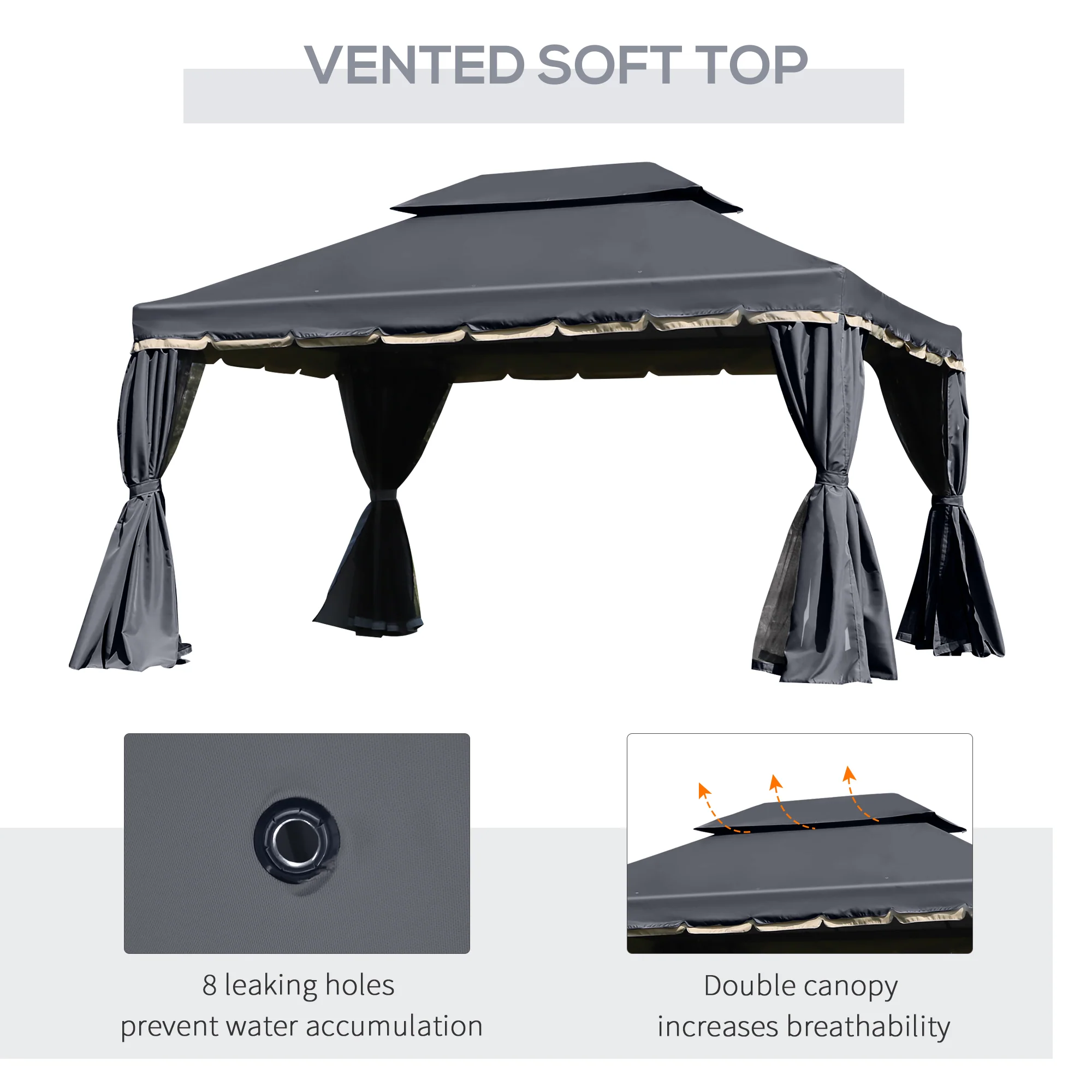 Outsunny 3x4m 2-Tier Gazebo Aluminium Garden Marquee Party Tent Black - Image 4