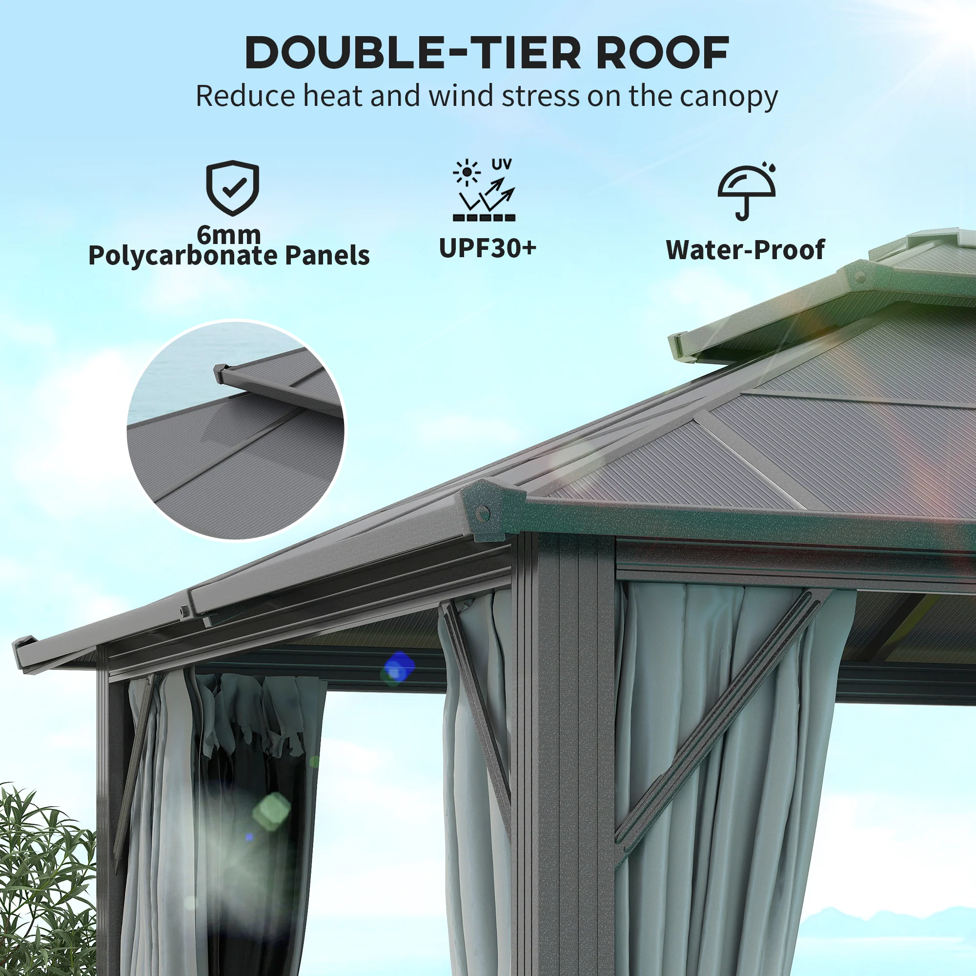 Outsunny 3x4m Polycarbonate Hardtop Gazebo with Aluminium Frame - Image 12