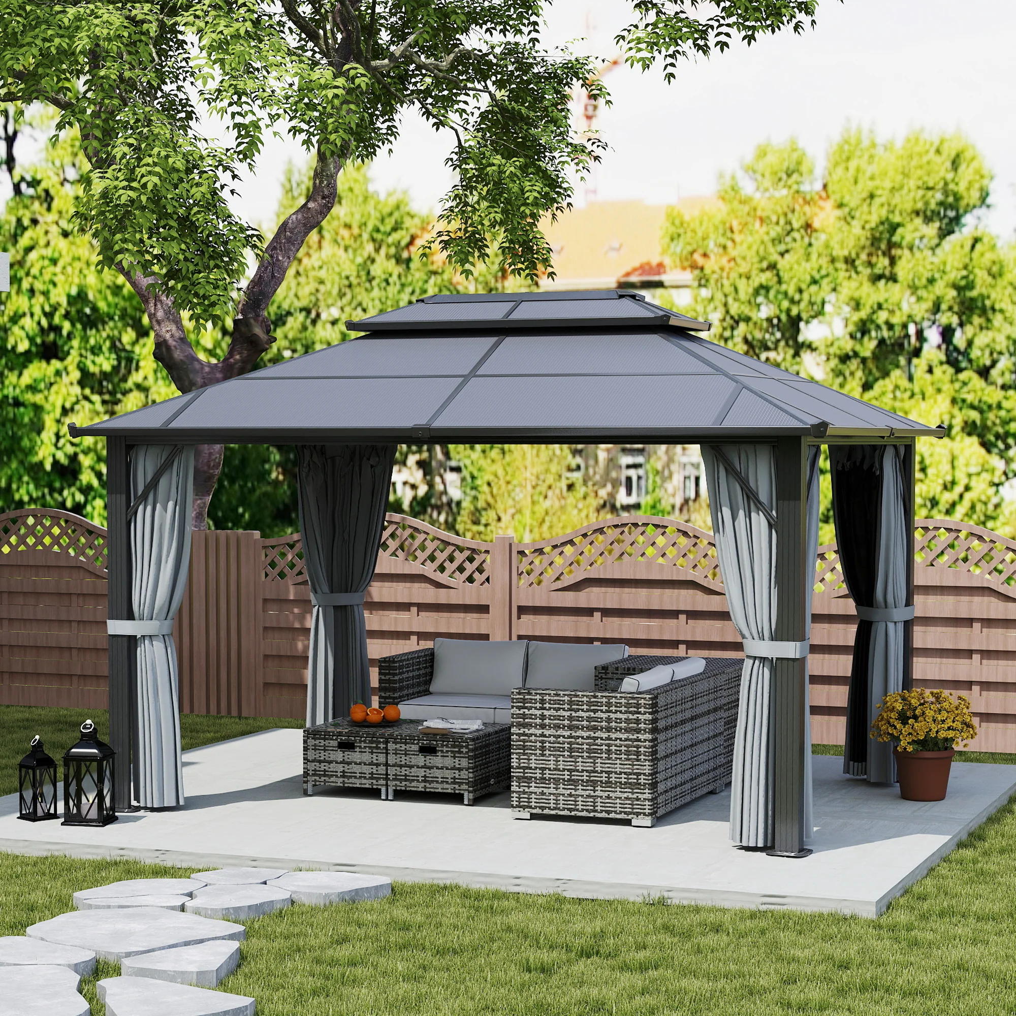 Outsunny 3x4m Polycarbonate Hardtop Gazebo with Aluminium Frame - Image 17