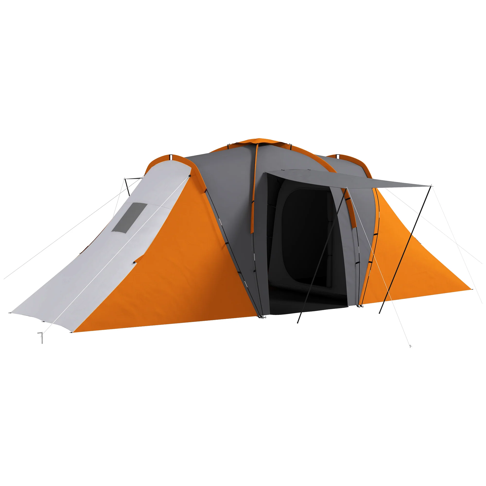 Outsunny 4-6 Man Camping Tent With 2 Bedroom And Living Area, Grey And Orange - Image 10