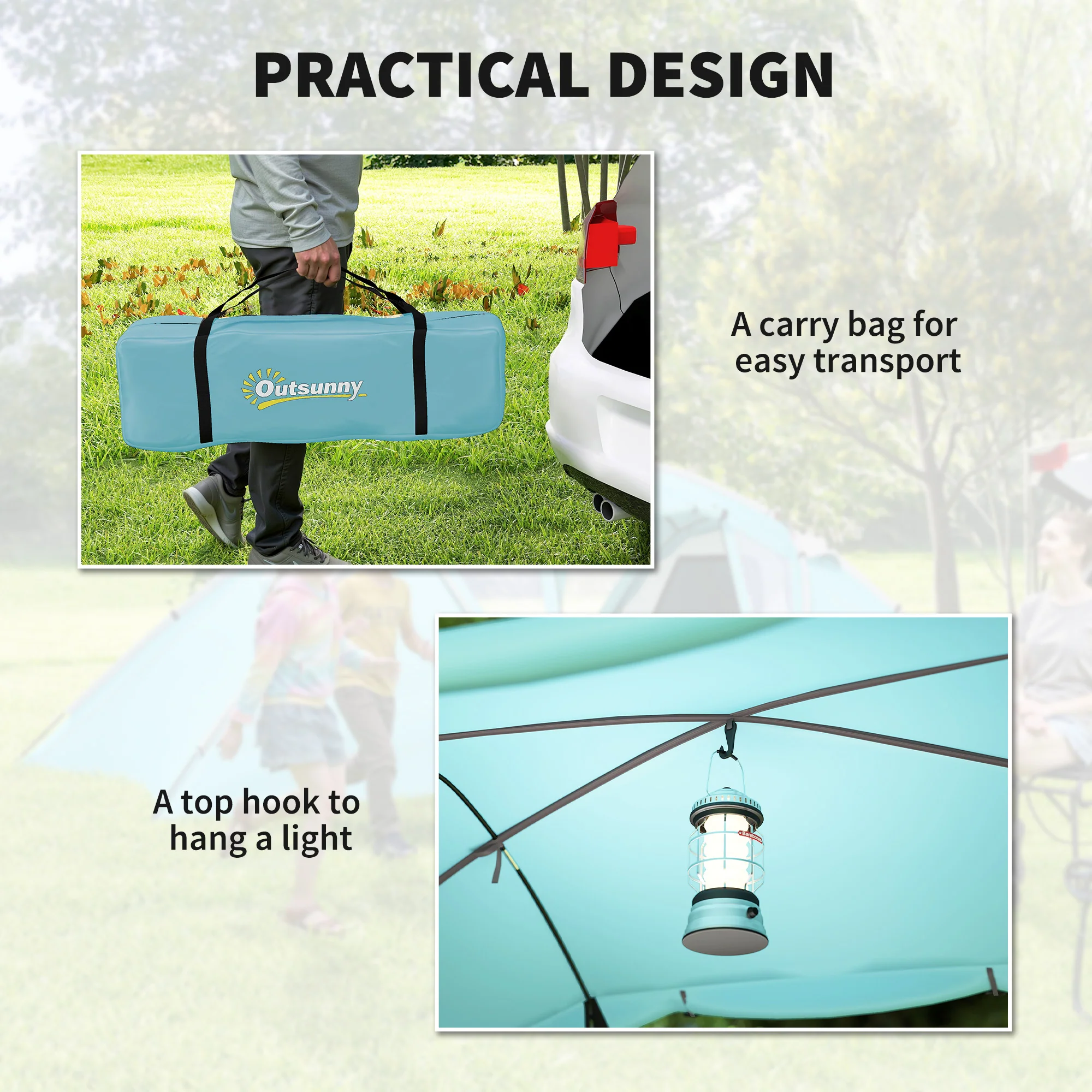Outsunny 4-6 Man Family Camping Tent W/ 2 Bedrooms, A Living Room - Grey/Blue - Image 7