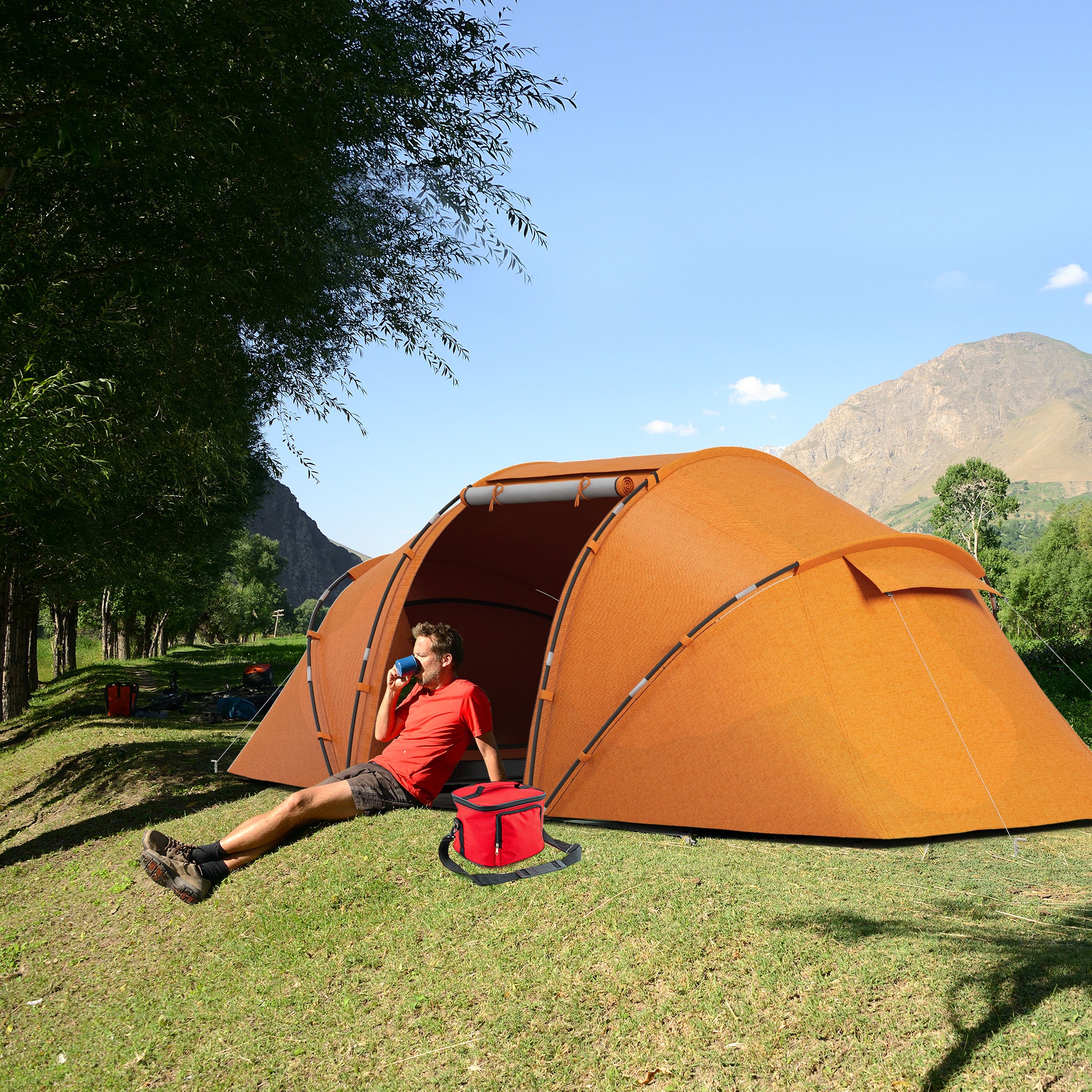 Outsunny 4-6 Persons Camping Tent Dome Family Travel Group Hiking Room Fishing - Image 2