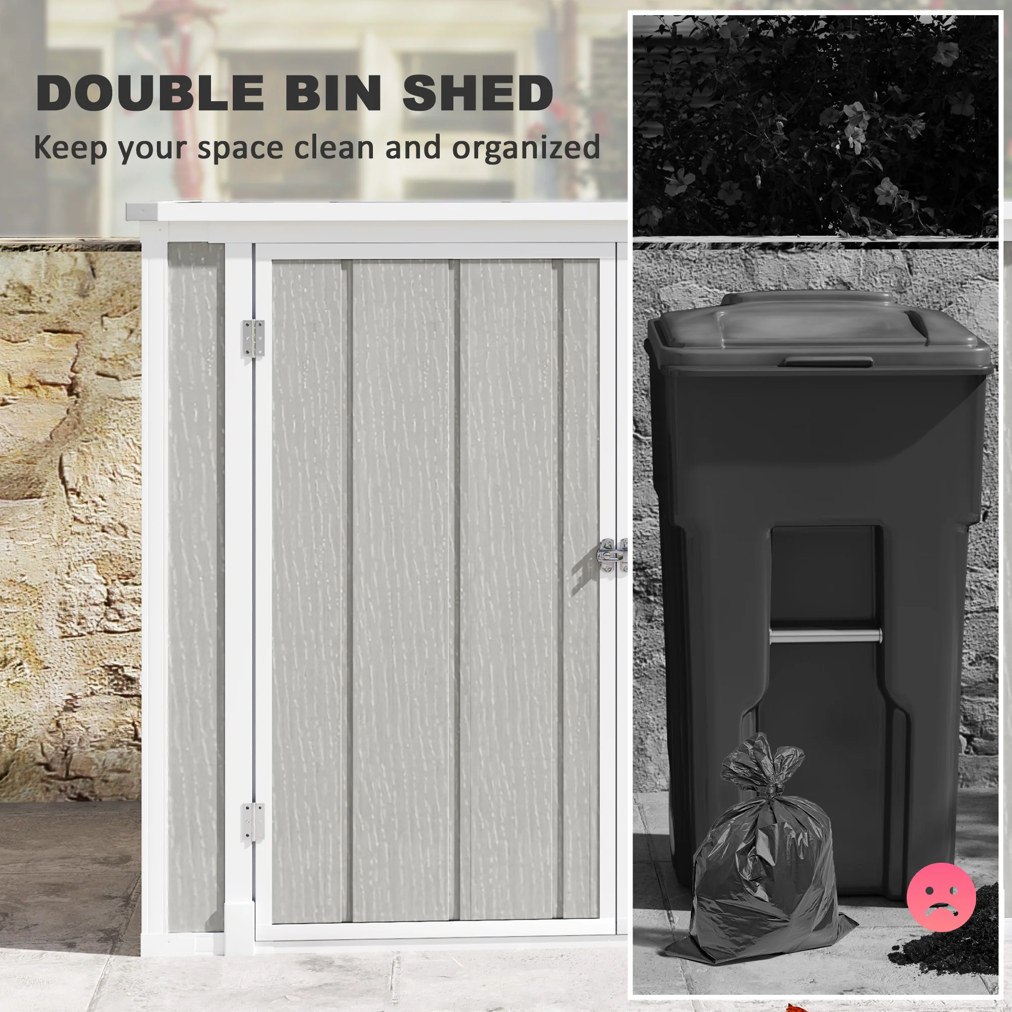 Outsunny 4.7 x 2.5FT Lockable Garden Shed, 2-Bin Storage Shed, Light Grey - Image 12