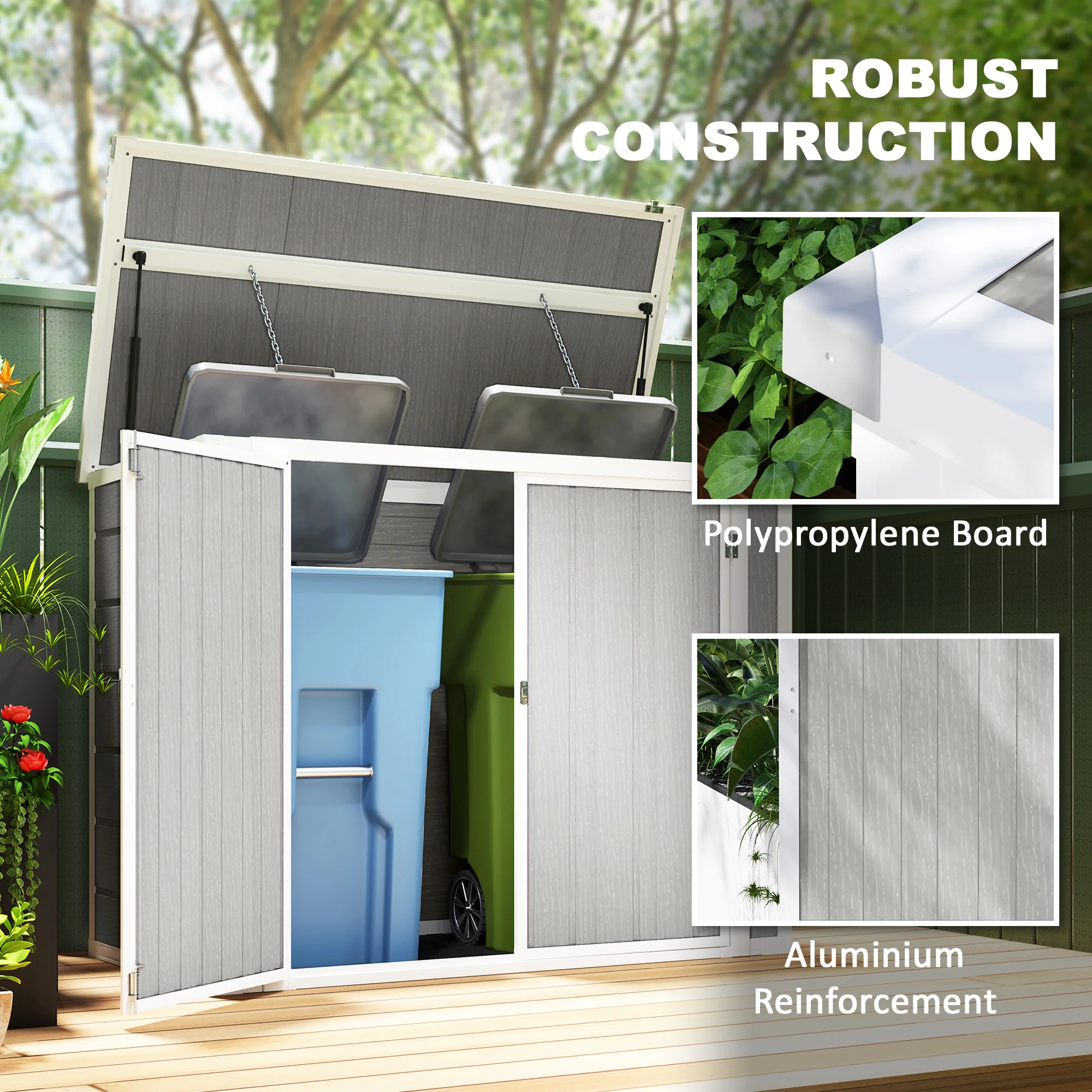 Outsunny 4.7 x 2.5FT Lockable Garden Shed, 2-Bin Storage Shed, Light Grey - Image 16