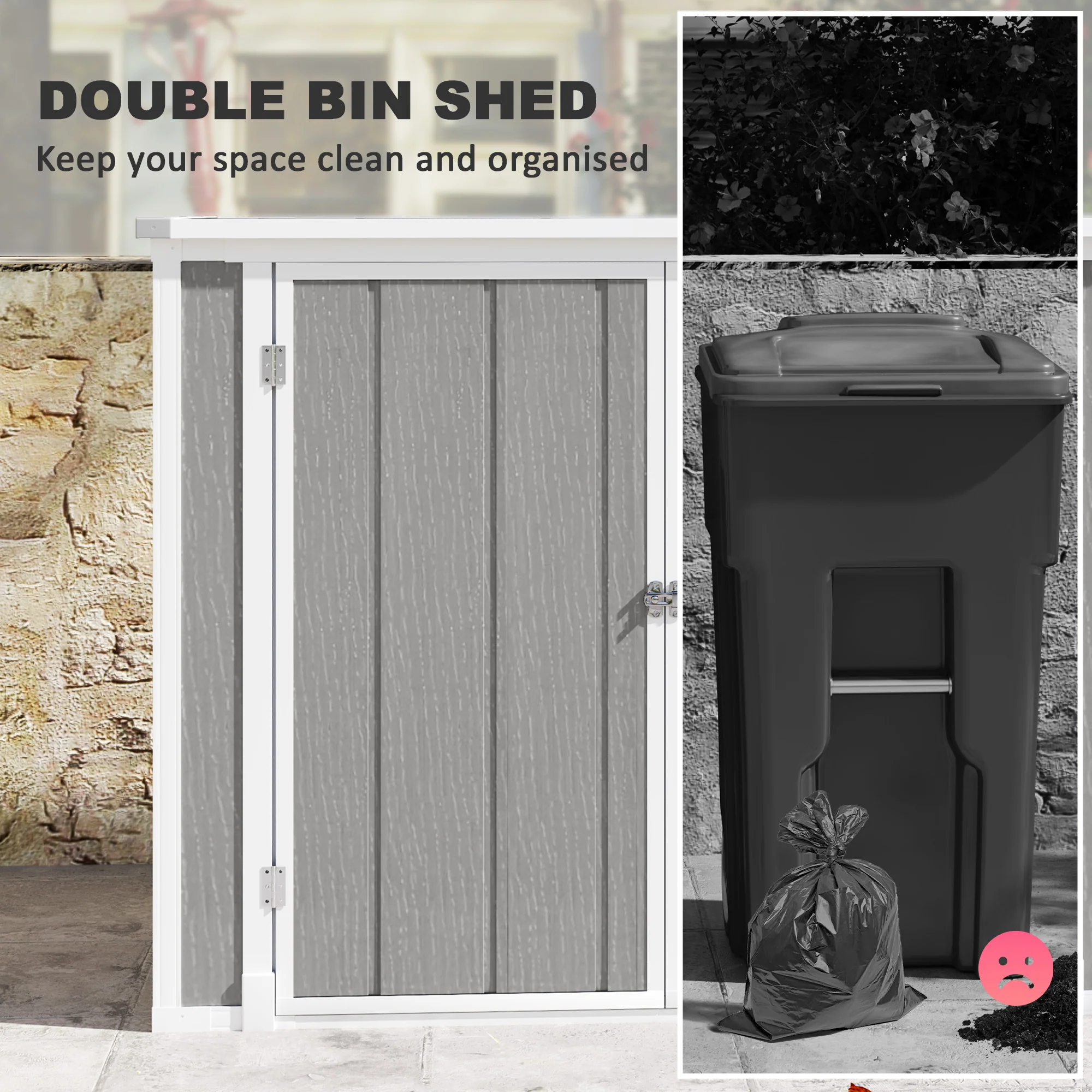 Outsunny 4.7 x 2.5FT Lockable Garden Shed, 2-Bin Storage Shed, Light Grey - Image 3