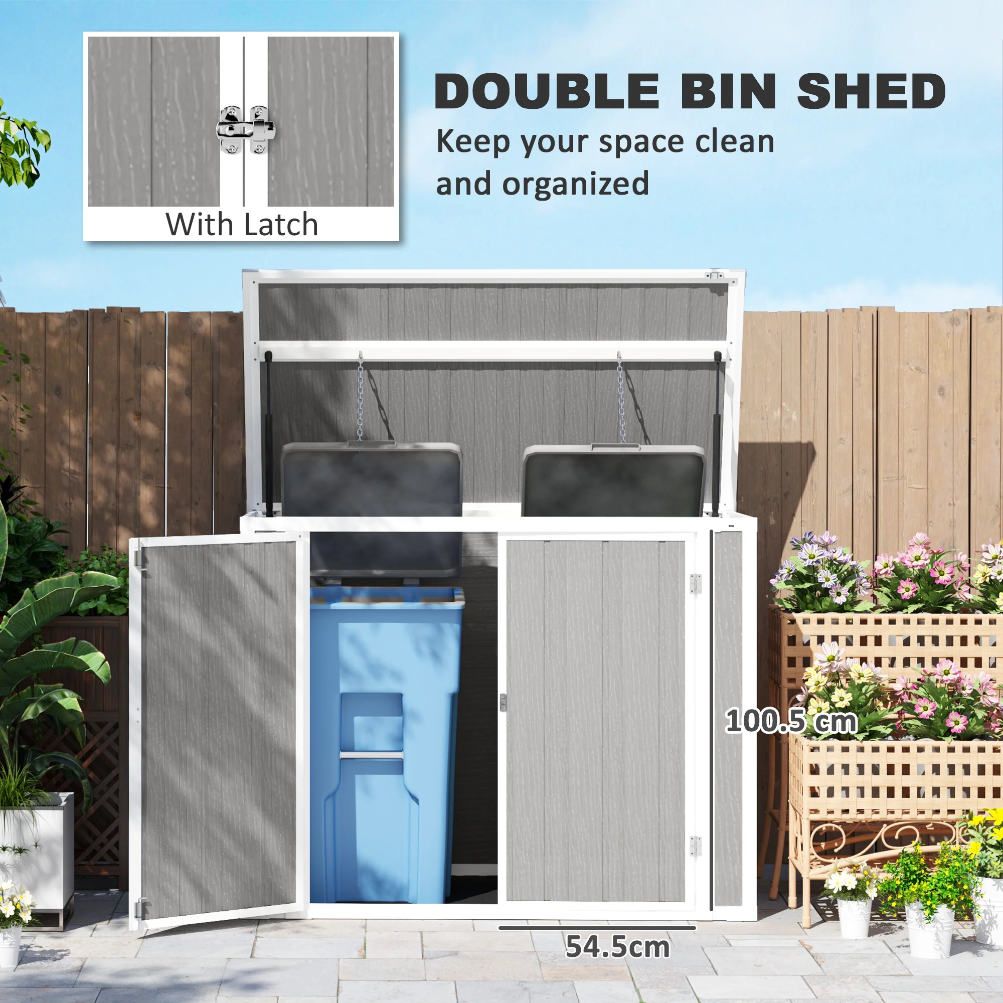 Outsunny 4.7 x 2.5FT Lockable Garden Shed, 2-Bin Storage Shed, Light Grey - Image 6