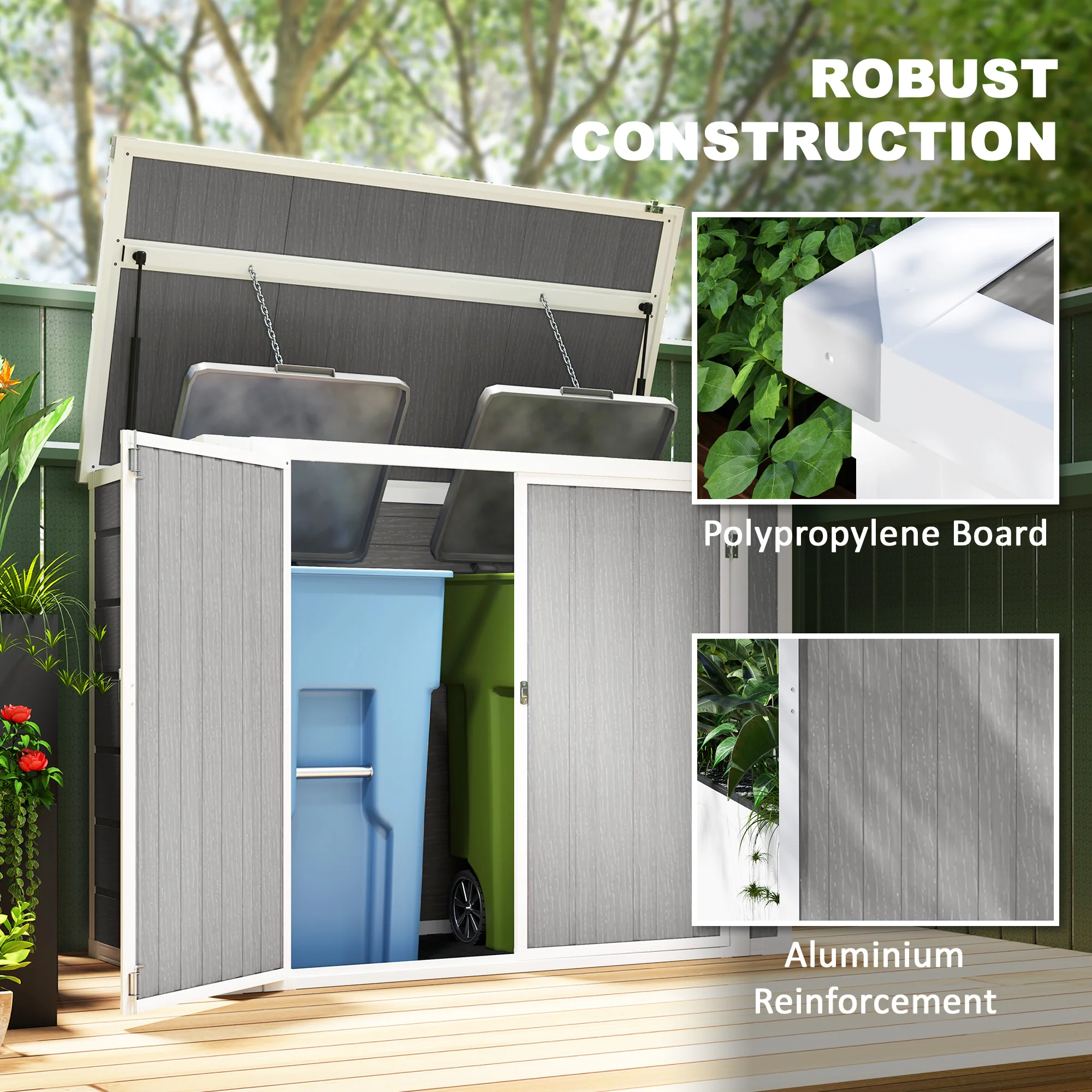 Outsunny 4.7 x 2.5FT Lockable Garden Shed, 2-Bin Storage Shed, Light Grey - Image 7