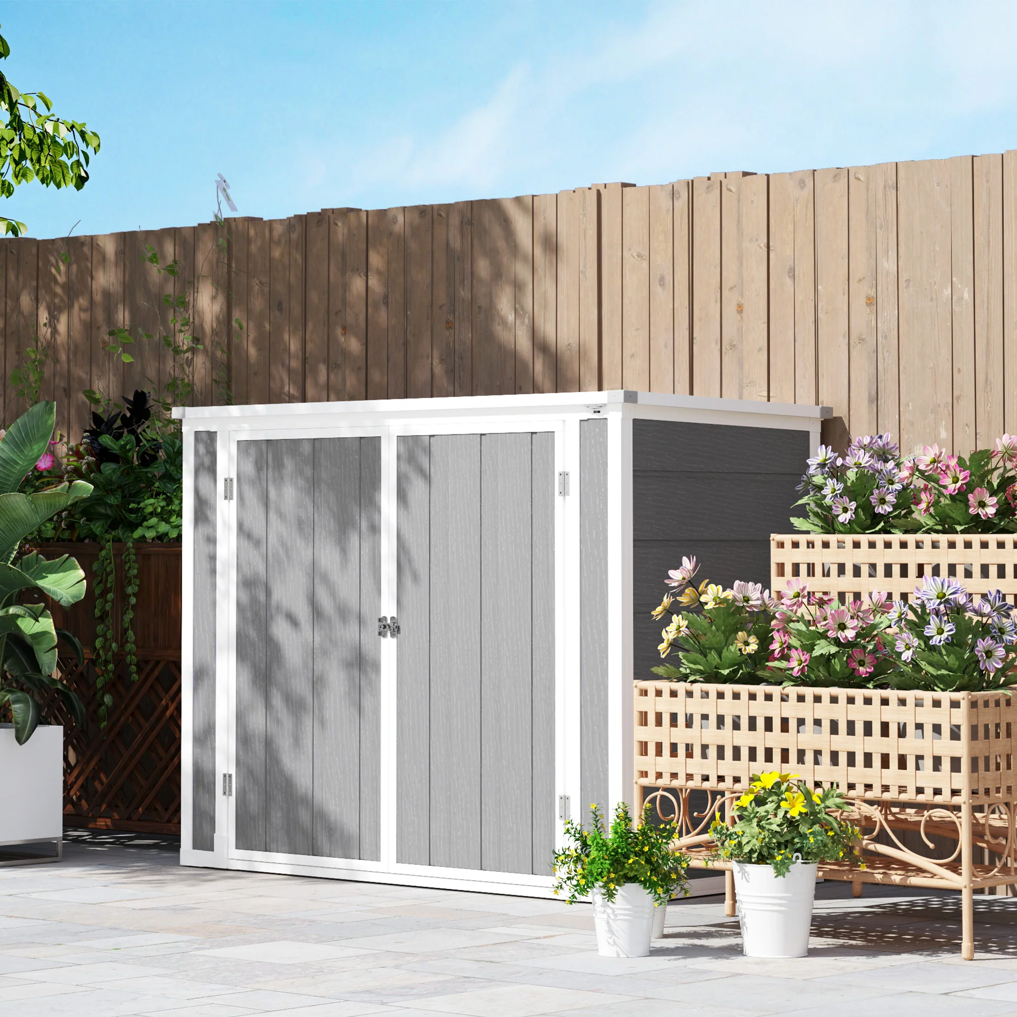 Outsunny 4.7 x 2.5FT Lockable Garden Shed, 2-Bin Storage Shed, Light Grey - Image 8