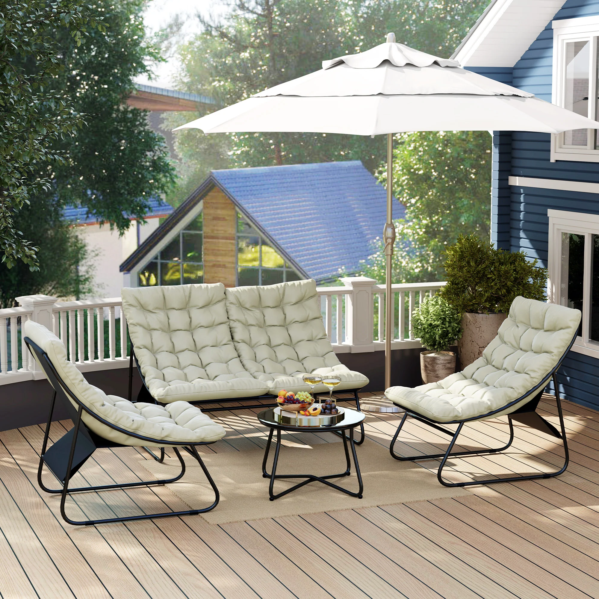 Outsunny 4 PC Garden Furniture Set with Loveseat, Chairs, Table - Image 18