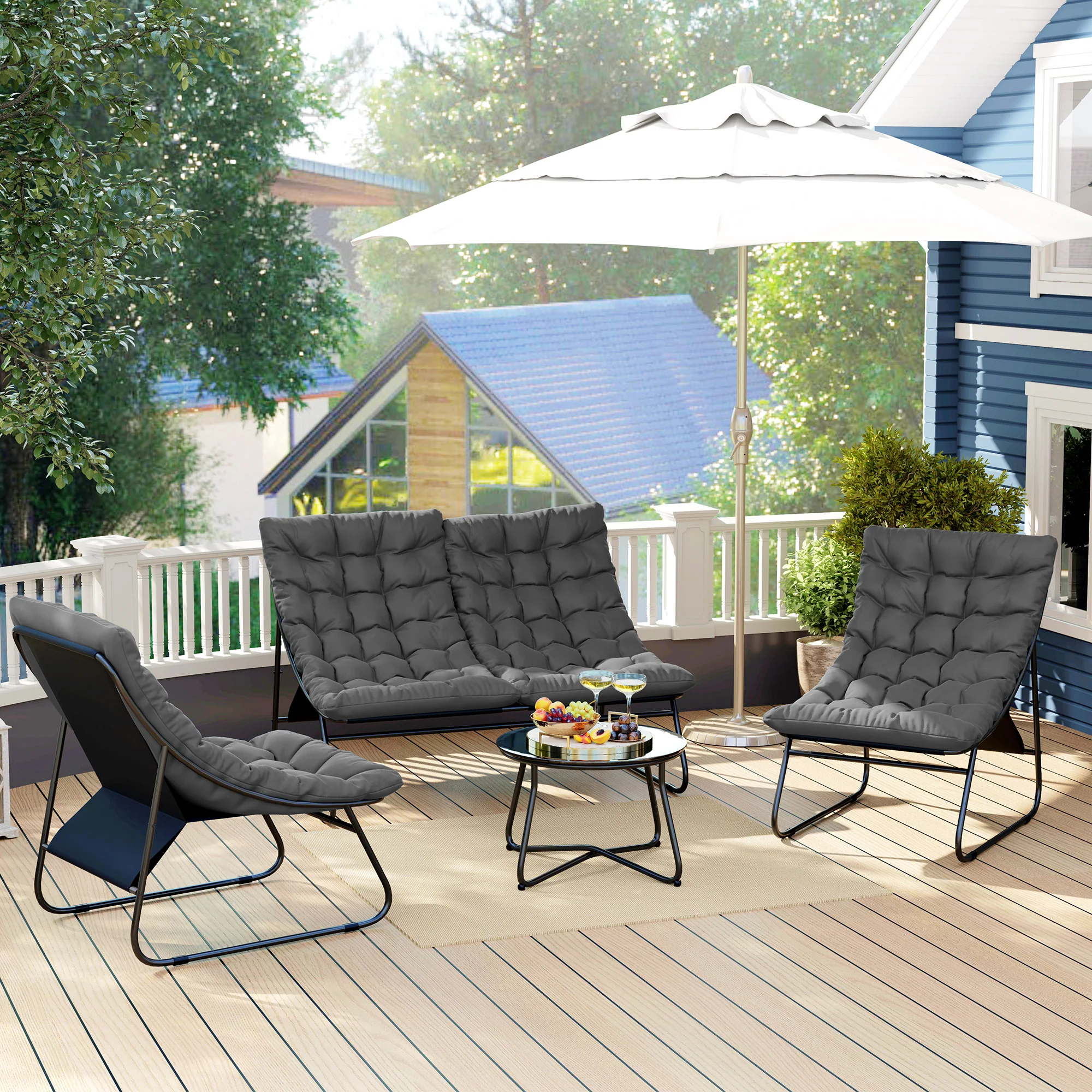Outsunny 4 PC Garden Furniture Set with Loveseat, Chairs, Table - Image 9