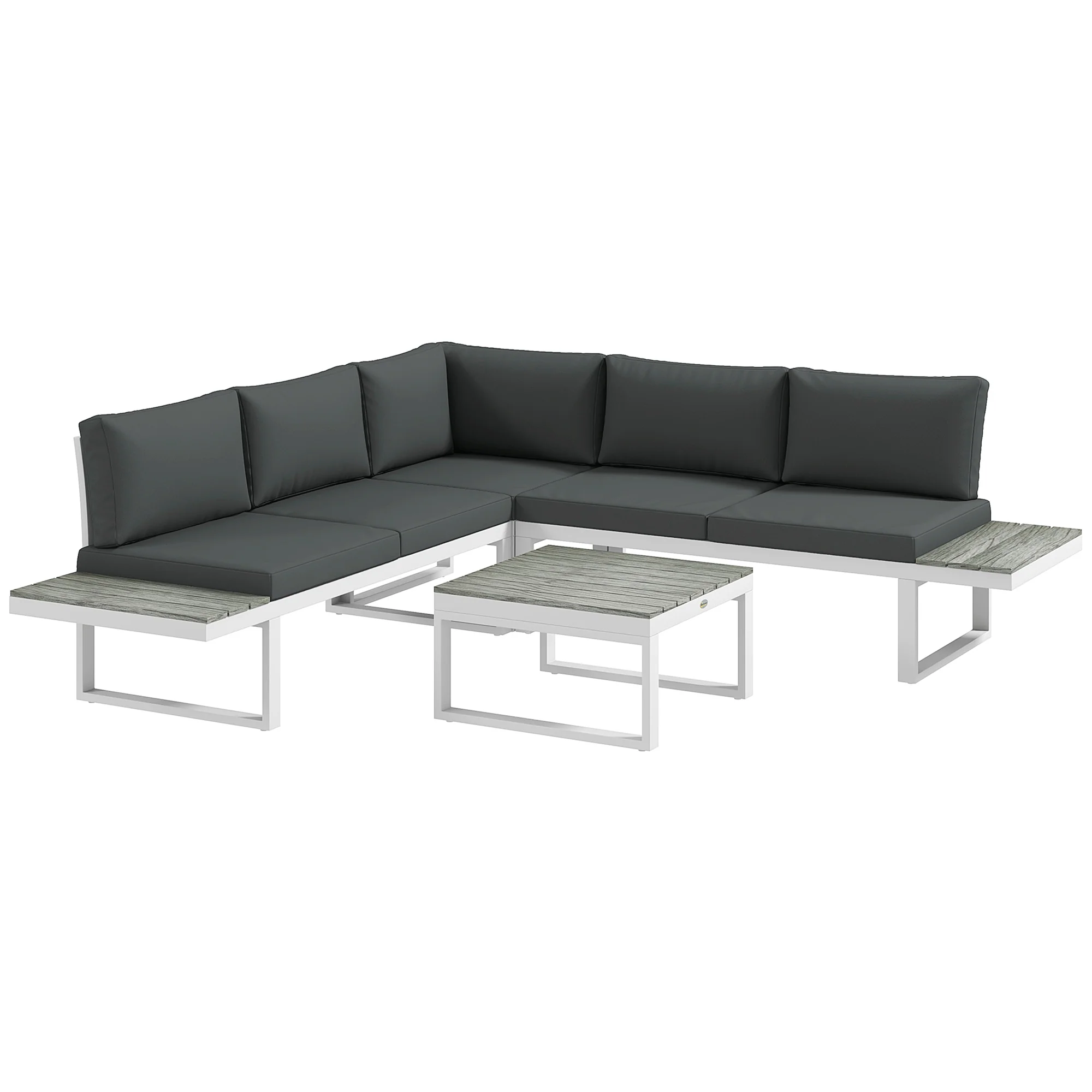 Outsunny 4 PCs Garden Set w/ 5-Level Recline Corner Conversation Sofa Set White