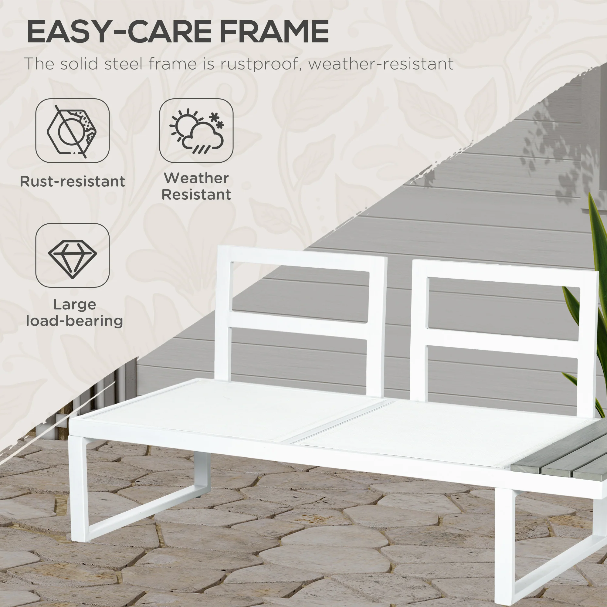 Outsunny 4 PCs Garden Set w/ 5-Level Recline Corner Conversation Sofa Set White - Image 3