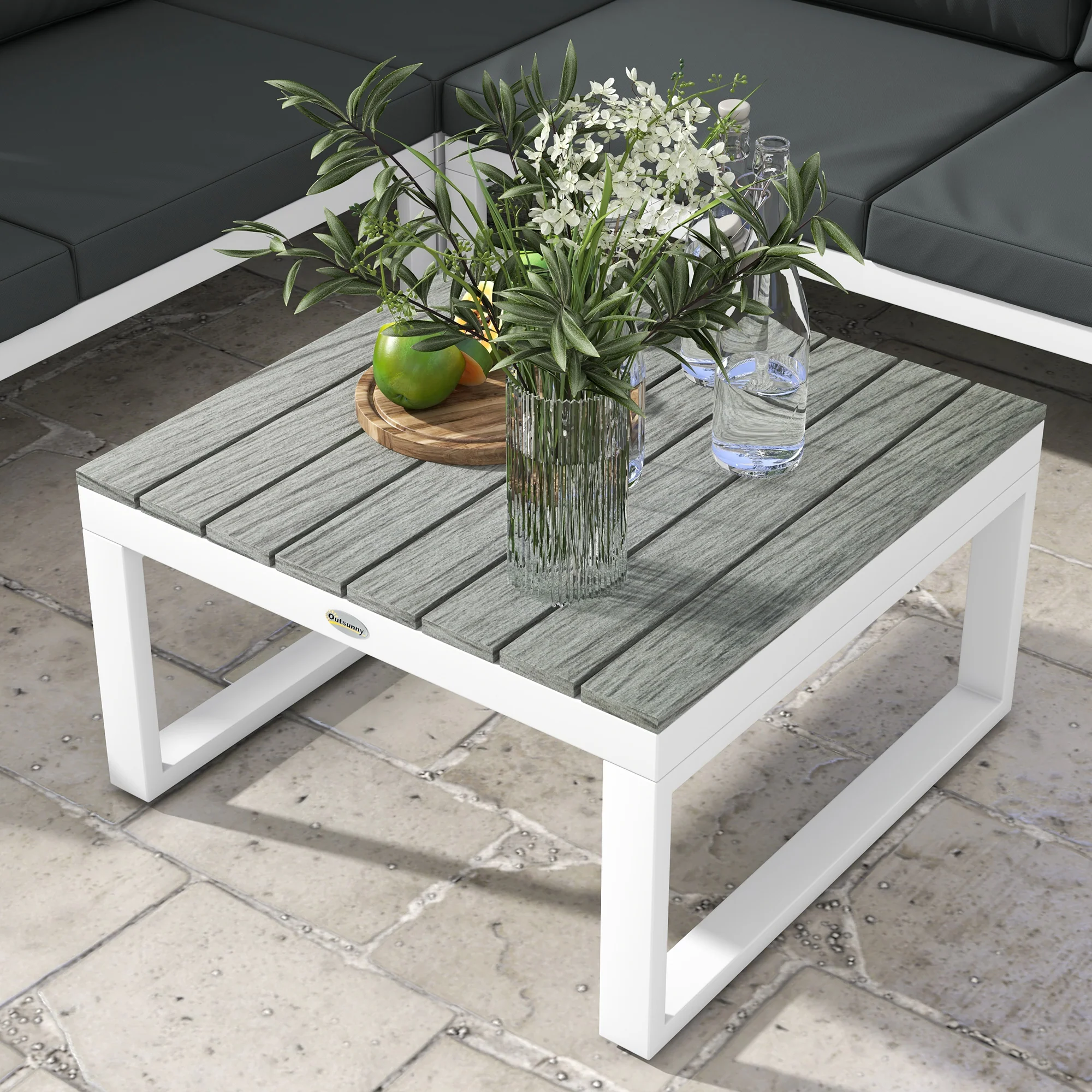 Outsunny 4 PCs Garden Set w/ 5-Level Recline Corner Conversation Sofa Set White - Image 8