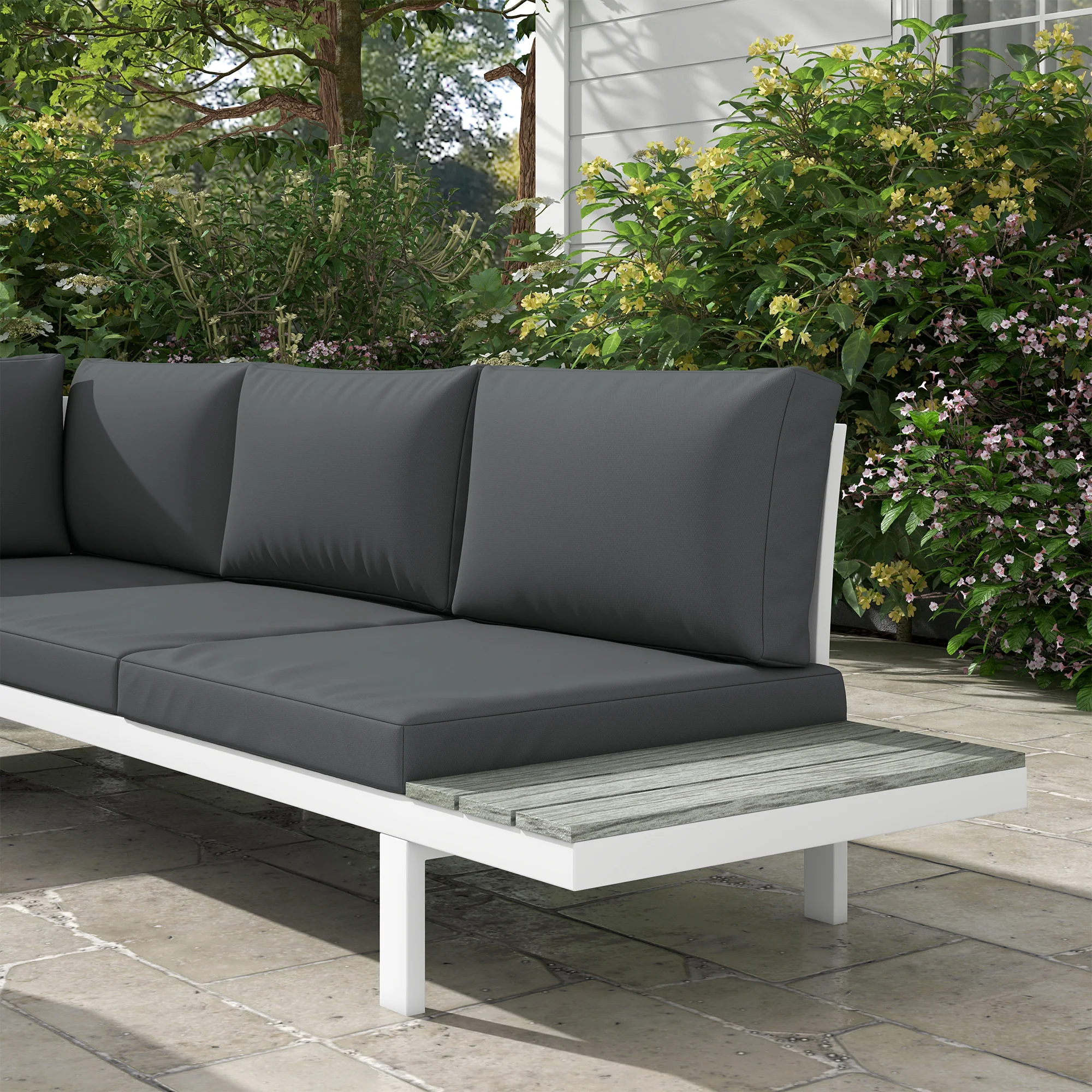 Outsunny 4 PCs Garden Set w/ 5-Level Recline Corner Conversation Sofa Set White - Image 9