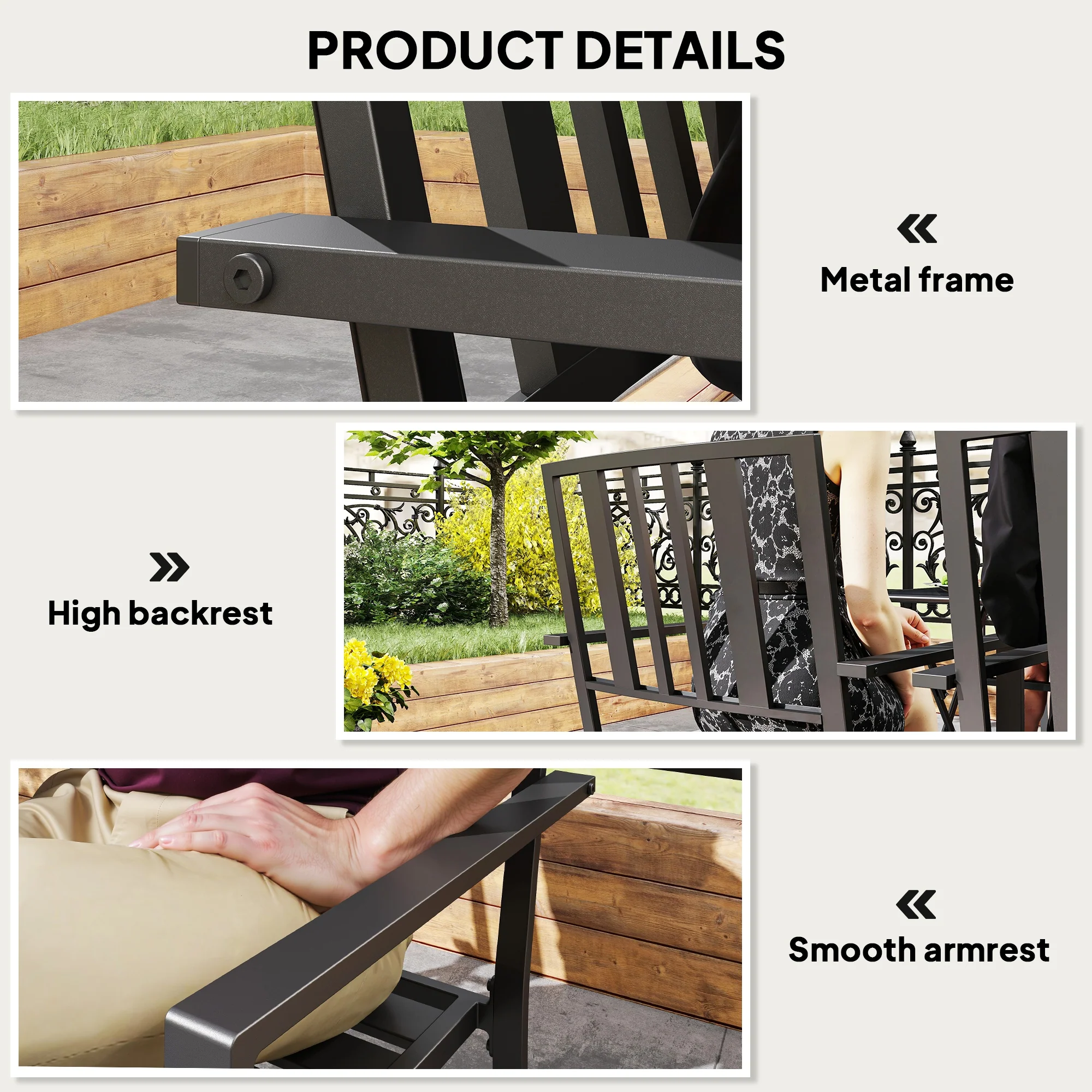 Outsunny 4 PCs Stackable Outdoor Garden Chairs with Metal Slatted Design, Black - Image 6