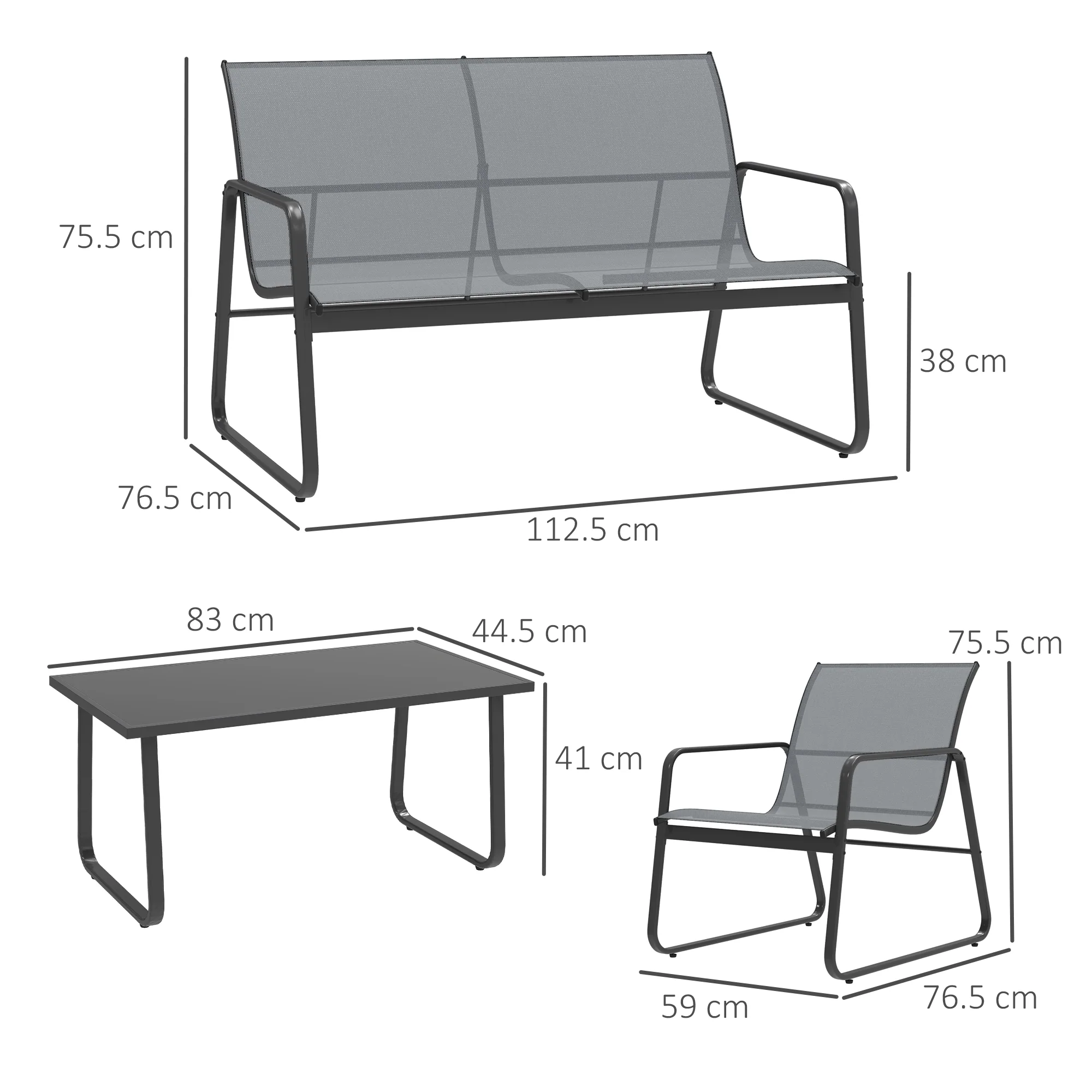 Outsunny 4 Piece Garden Furniture Set Patio Sofa Set w/ Chairs, Glass Top Table - Image 14