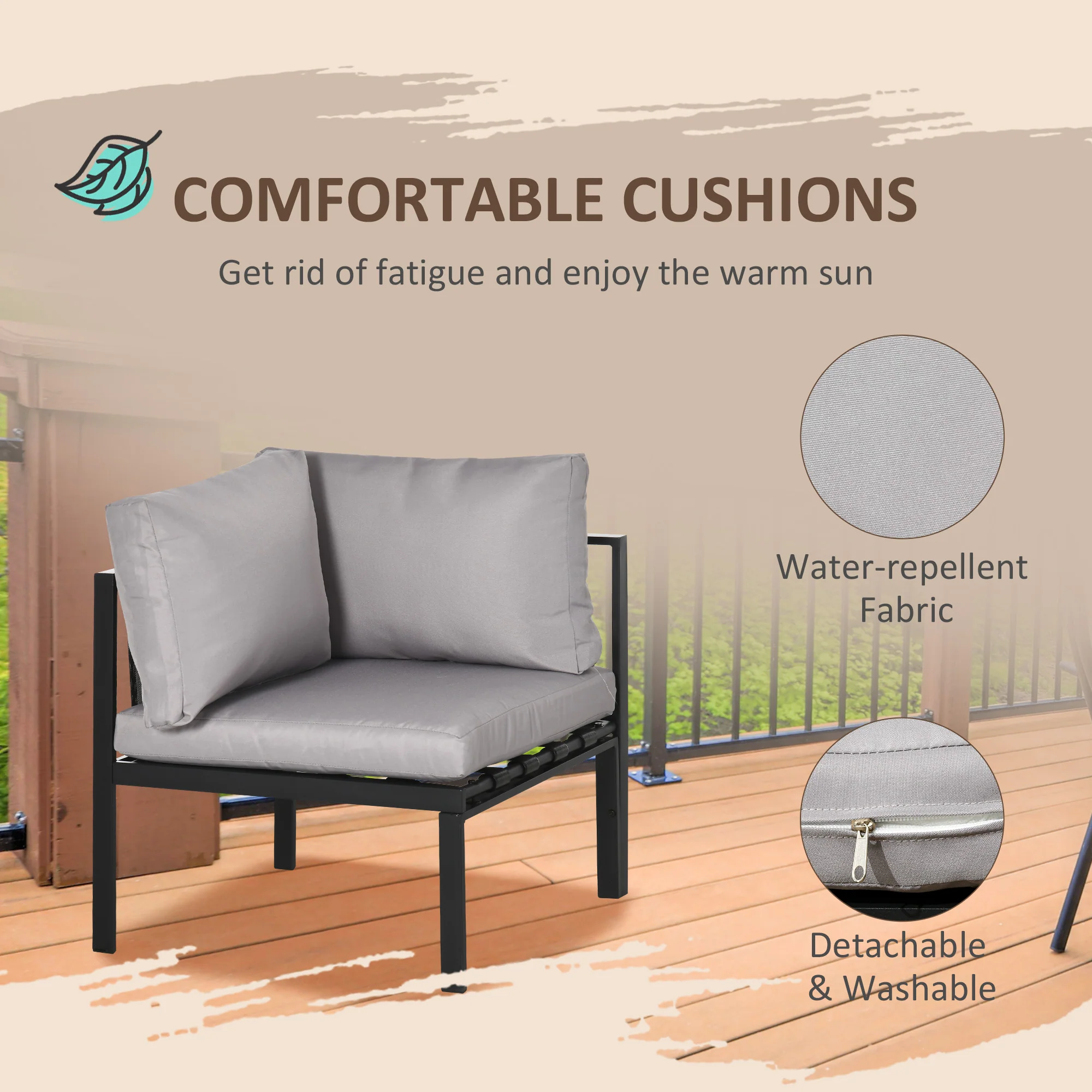 Outsunny 4 Piece Garden Furniture Set W/ Breathable Mesh Pocket, Light Grey - Image 7