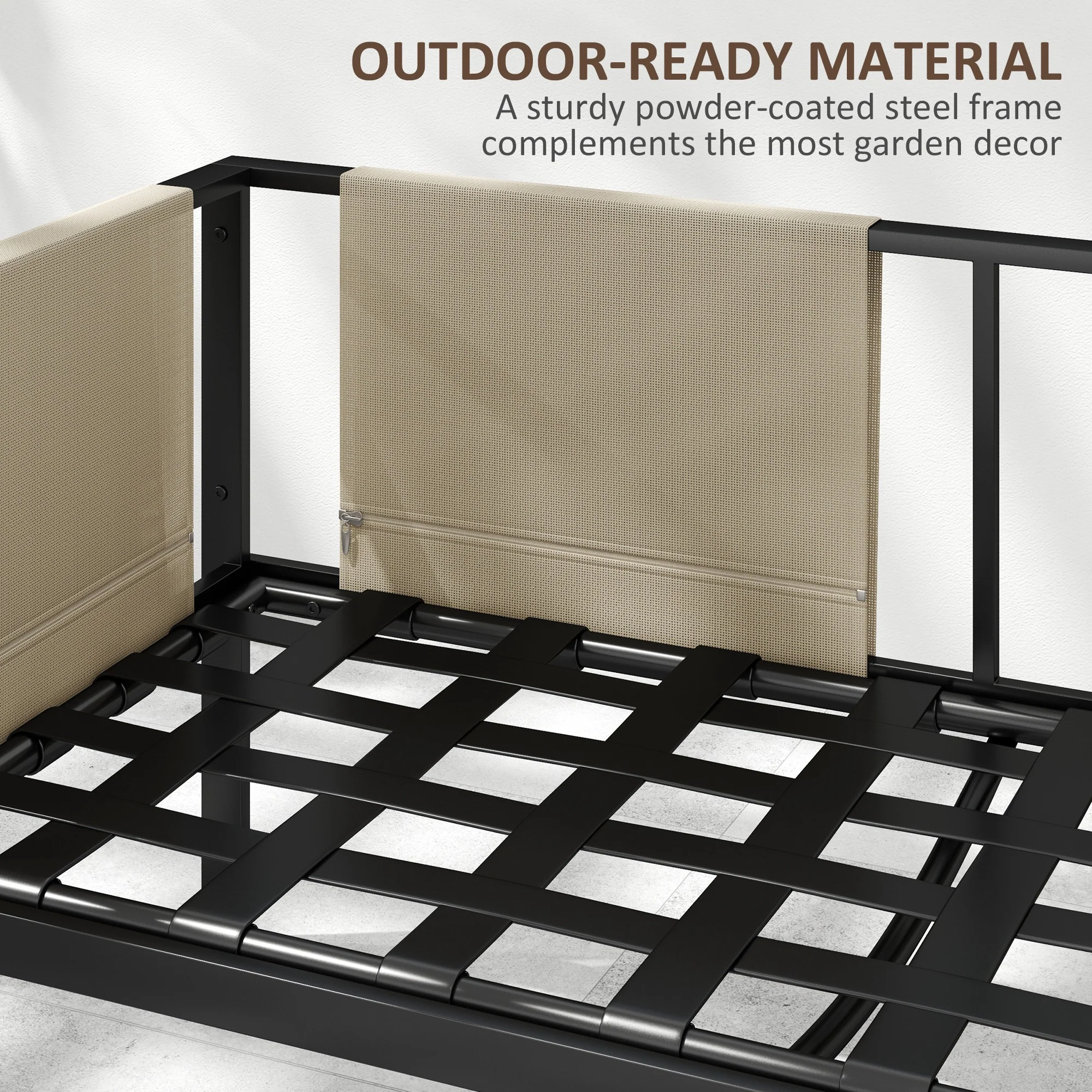 Outsunny 4 Piece Garden Sofa Set w/ Tempered Glass Coffee Table Khaki - Image 7