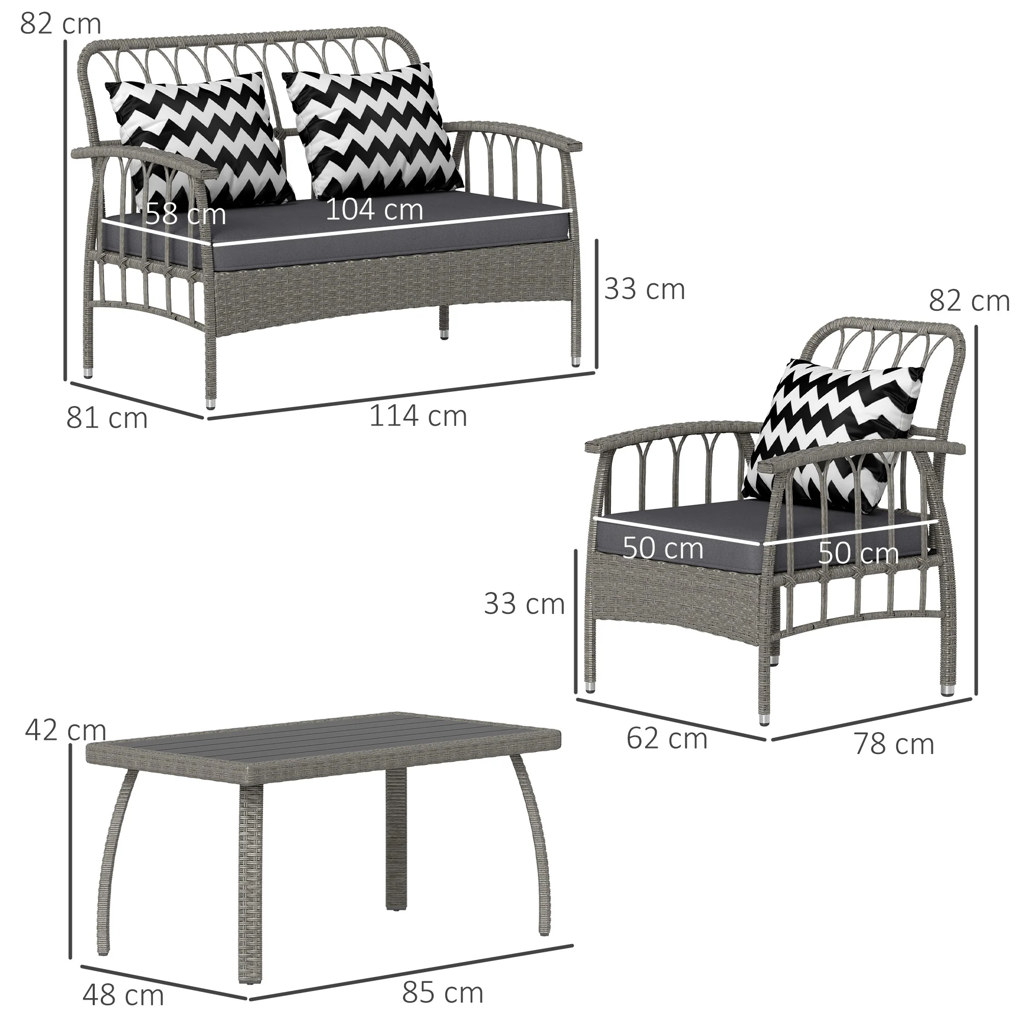 Outsunny 4 Piece Rattan Garden Furniture Set with Adjustable Back, Grey - Image 5