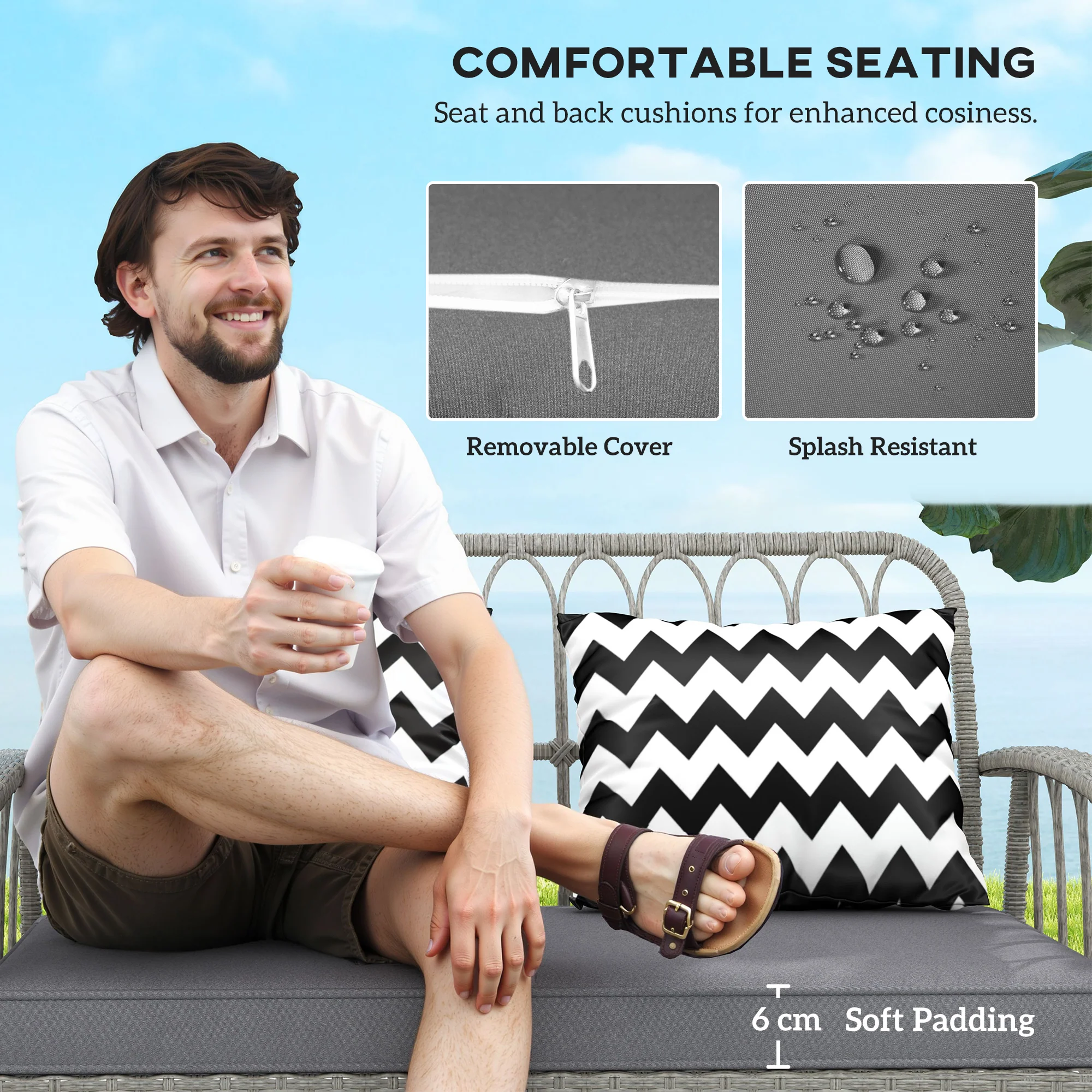 Outsunny 4 Piece Rattan Garden Furniture Set with Adjustable Back, Grey - Image 7