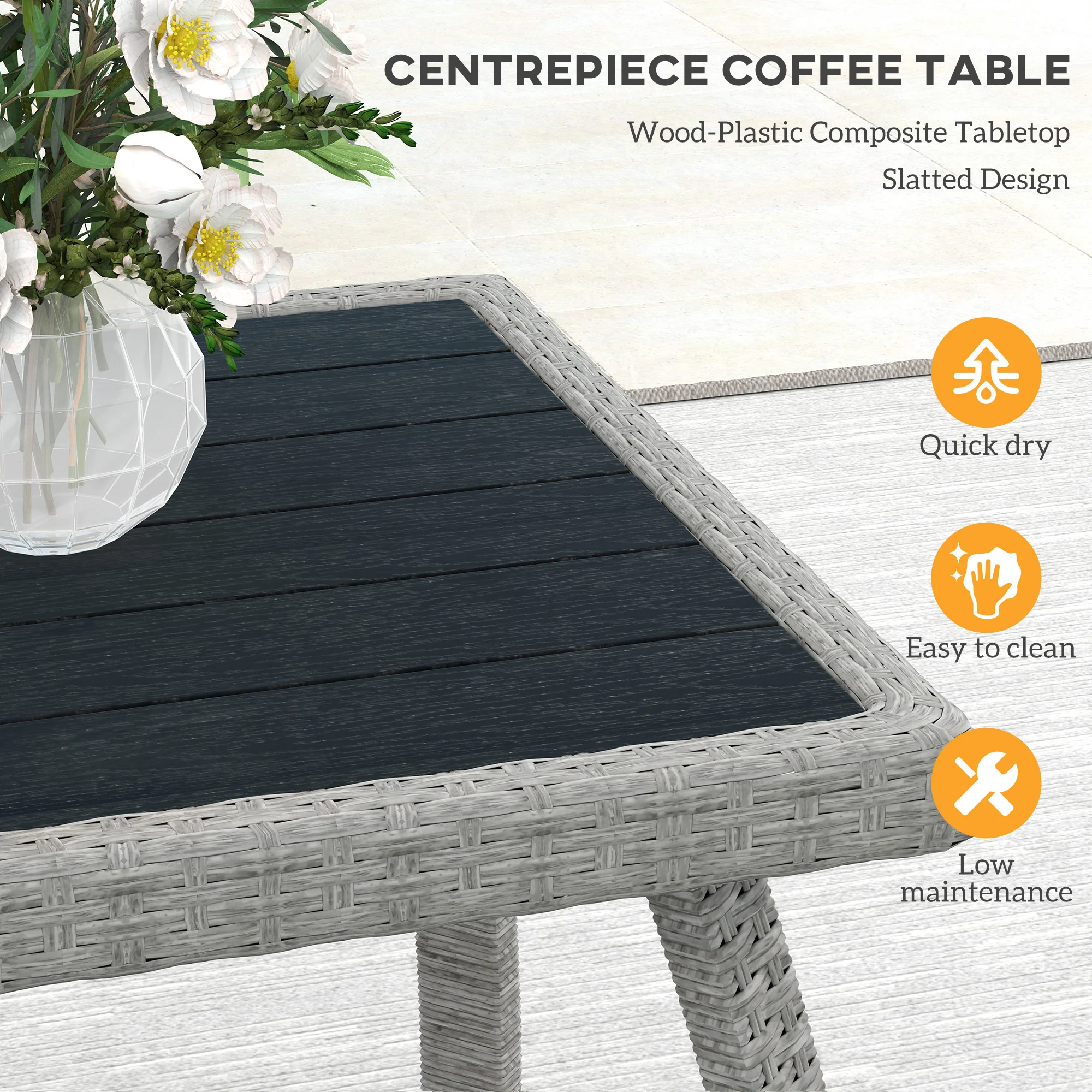 Outsunny 4 Piece Rattan Garden Furniture Set with Adjustable Back, Grey - Image 8