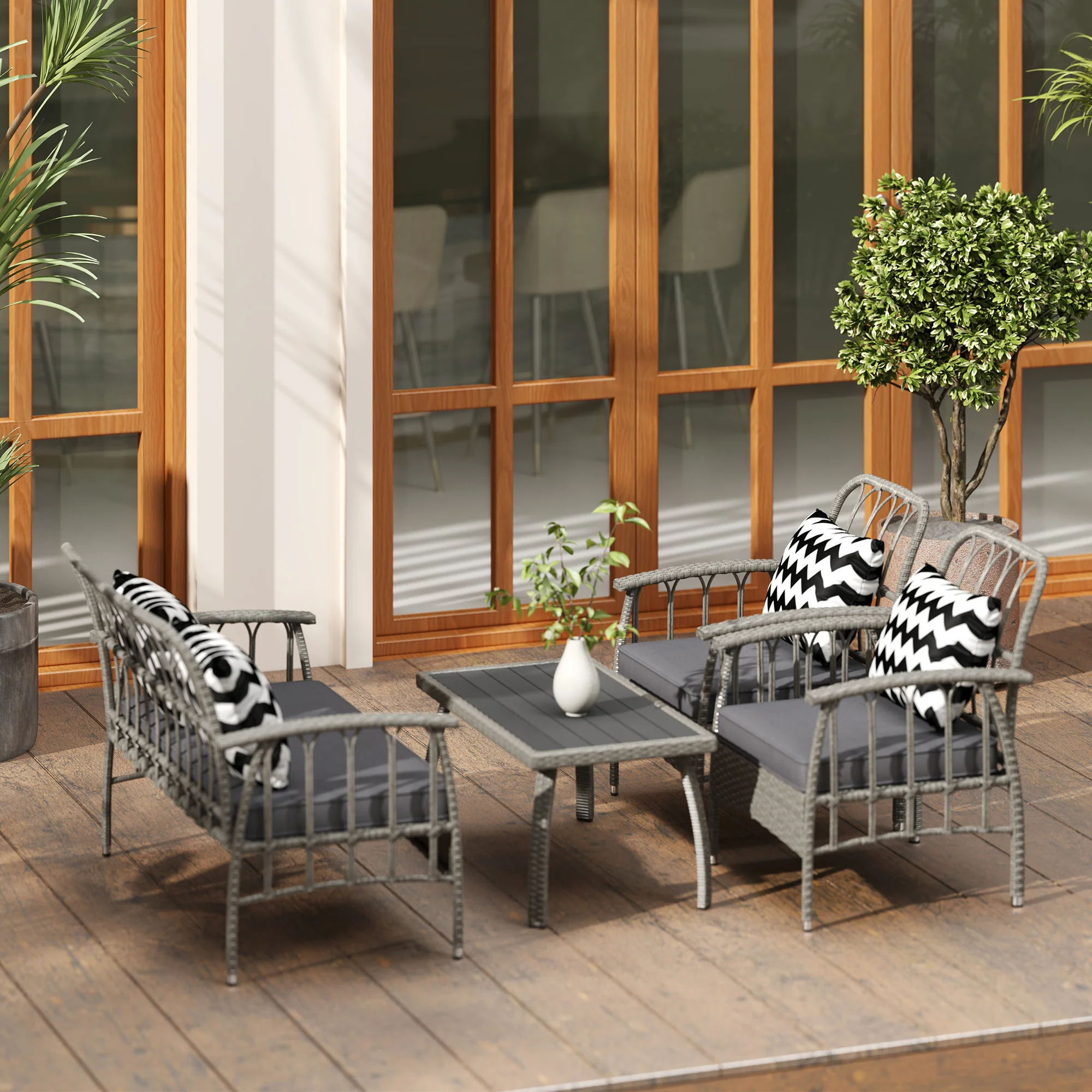 Outsunny 4 Piece Rattan Garden Furniture Set with Adjustable Back, Grey - Image 9