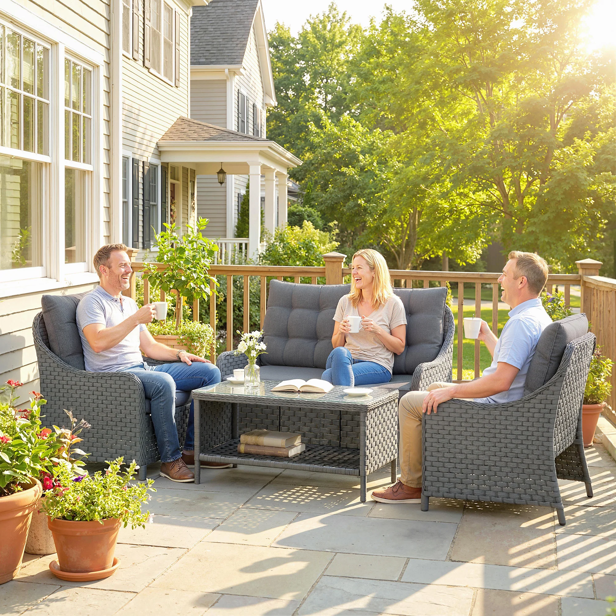 Outsunny 4 Piece Rattan Patio Furniture Set with Removable Cushion Covers - Image 8