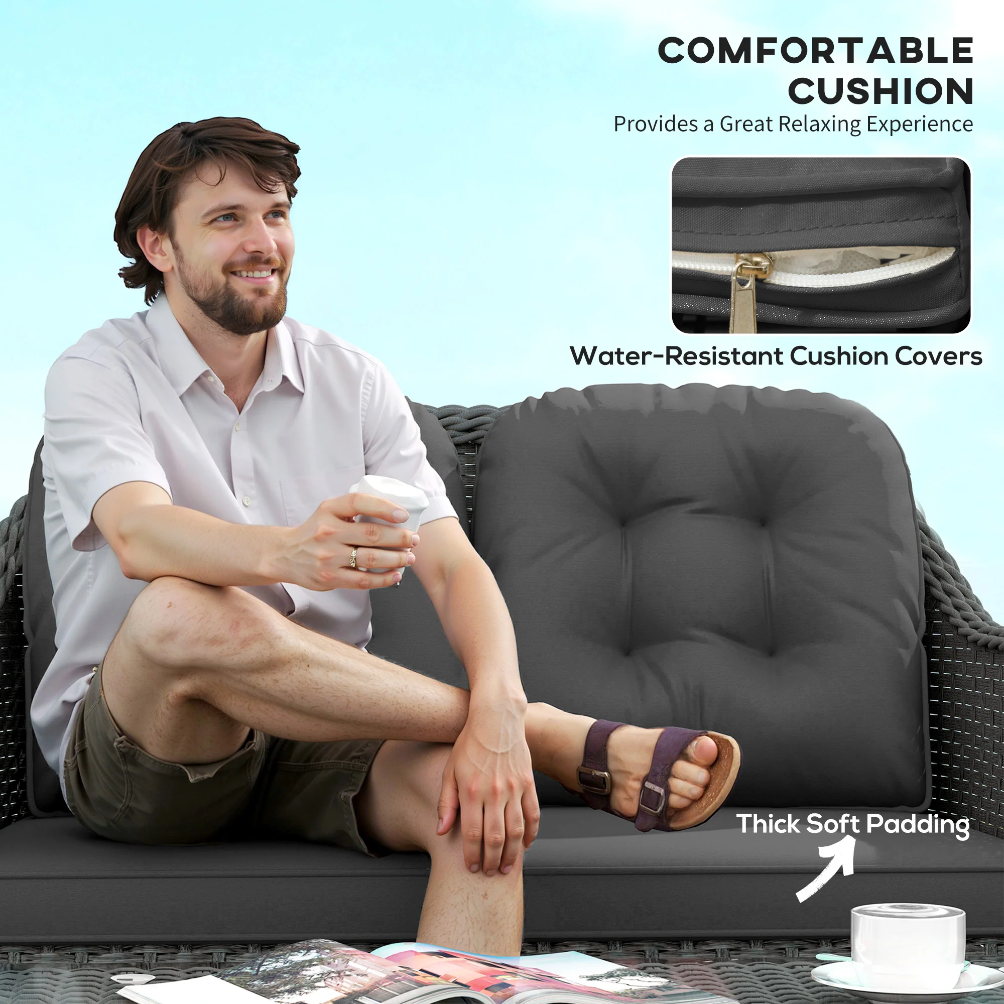 Outsunny 4 Pieces Rattan Sofa Set Outdoor Conservatory Furniture With Cushions - Image 4