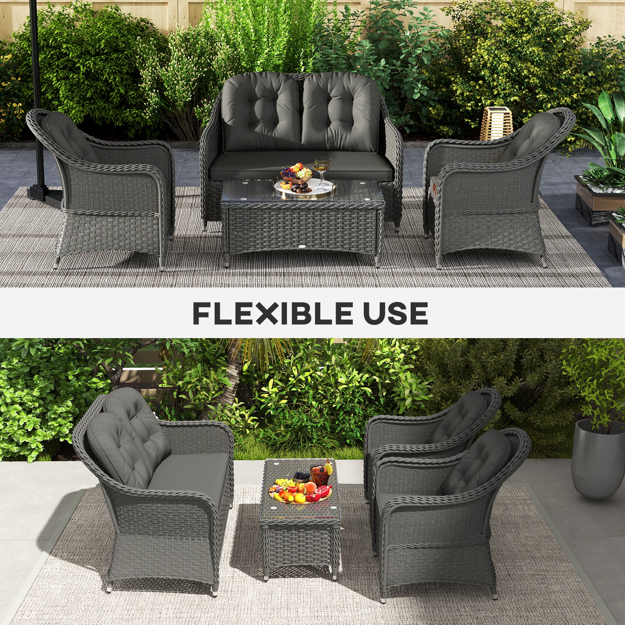 Outsunny 4 Pieces Rattan Sofa Set Outdoor Conservatory Furniture With Cushions - Image 7