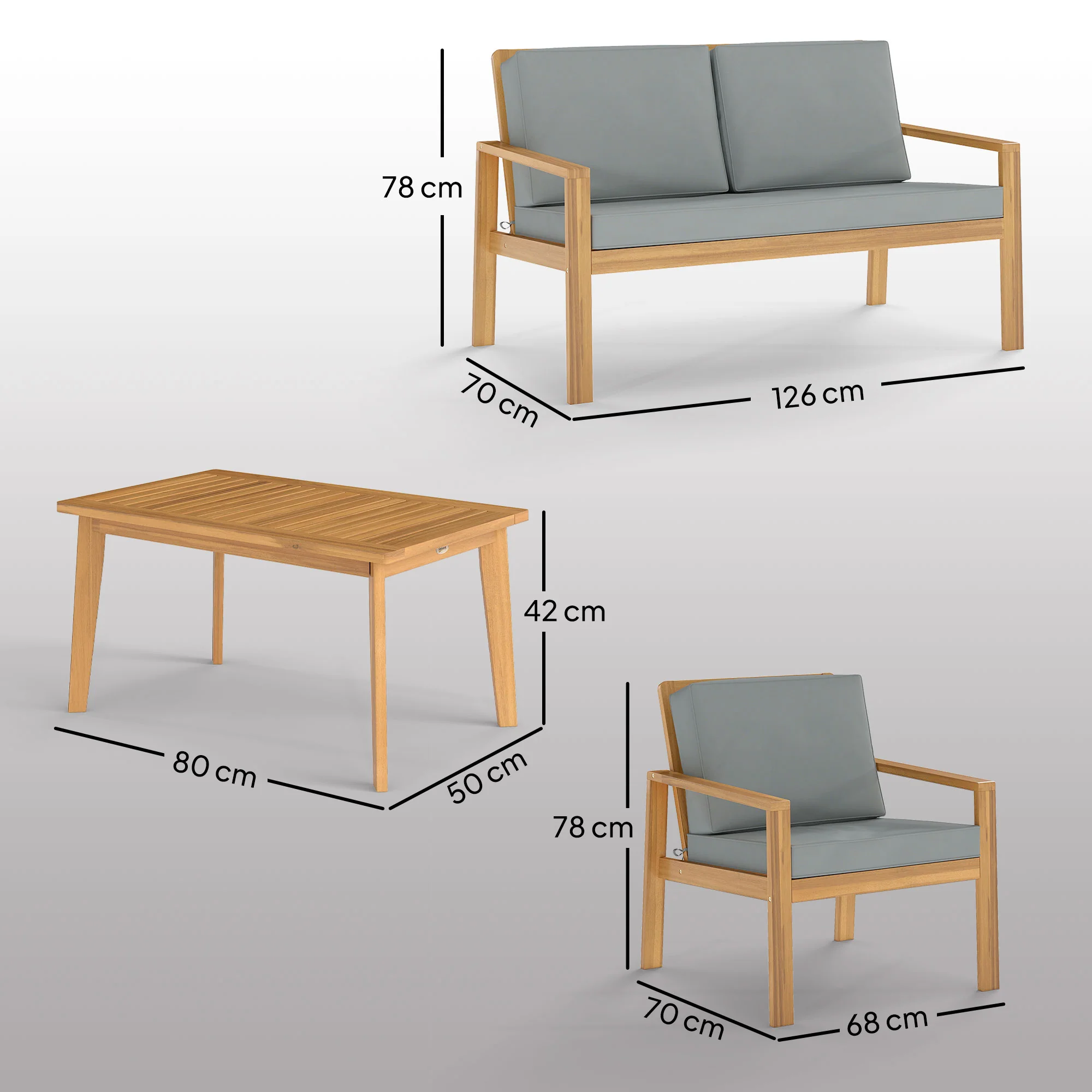 Outsunny 4 Pieces Wooden Garden Furniture Set With Cushions - Image 14