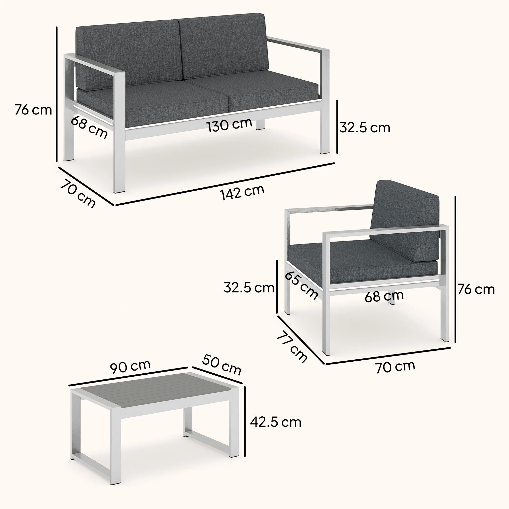 Outsunny 4 Seater Aluminium Garden Furniture Sofa Set With Olefin Cushions - Image 5