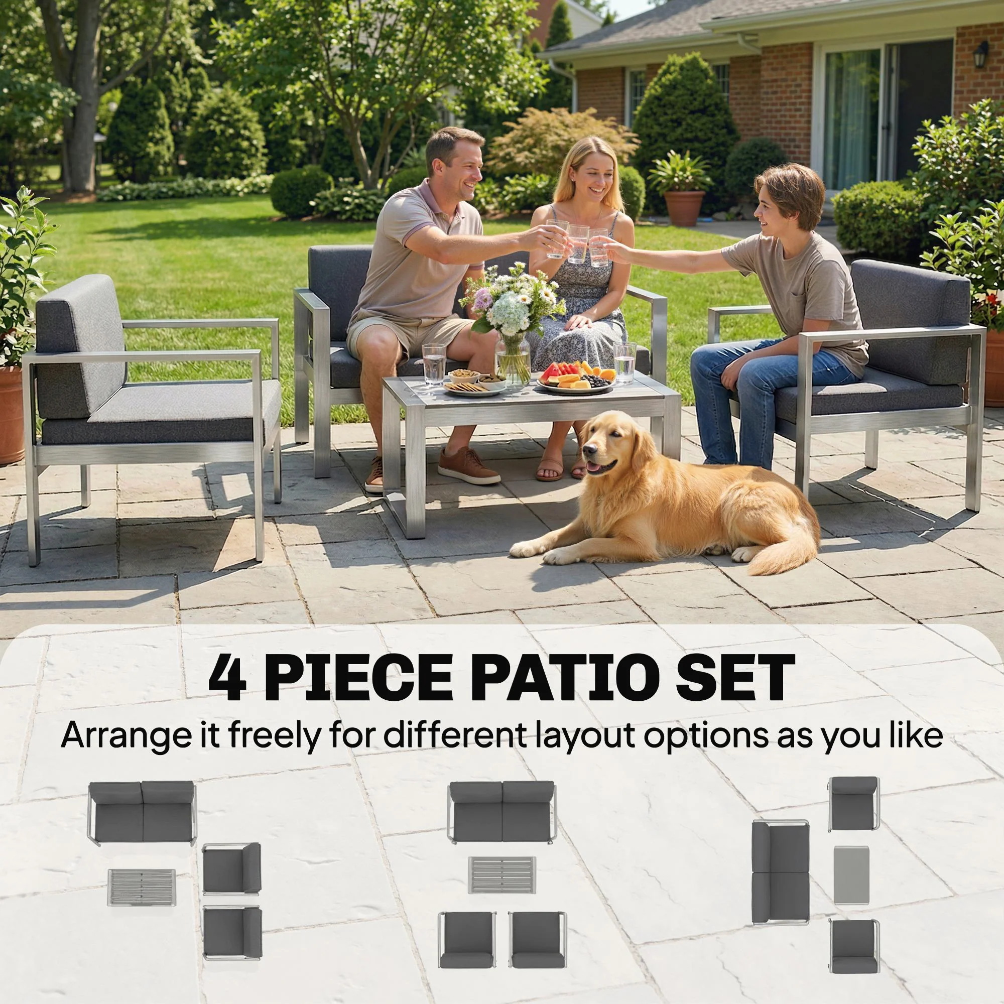 Outsunny 4 Seater Aluminium Garden Furniture Sofa Set With Olefin Cushions - Image 9