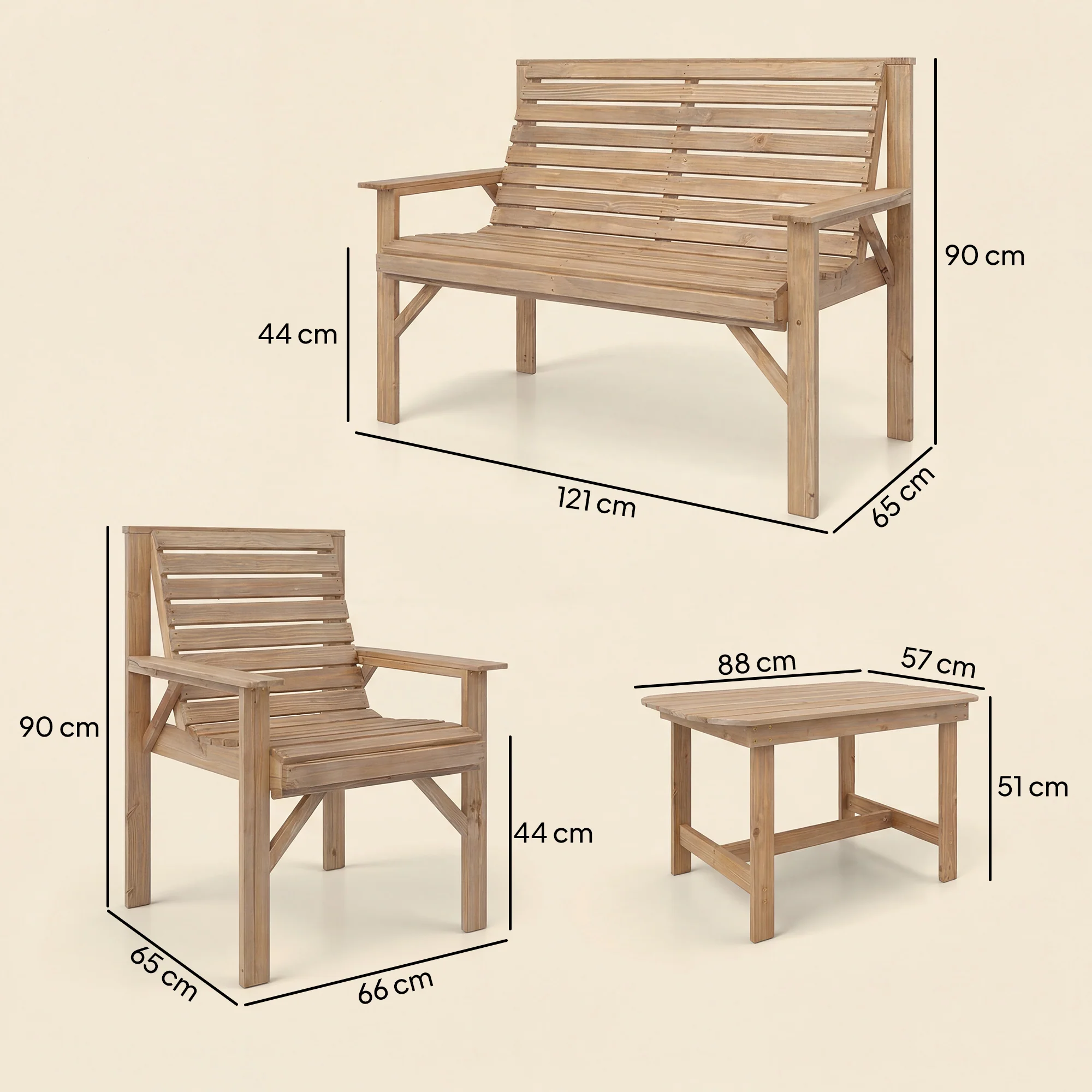 Outsunny 4 Seater Garden Furniture Sofa Set with Curved Seat, Natural Wood - Image 3