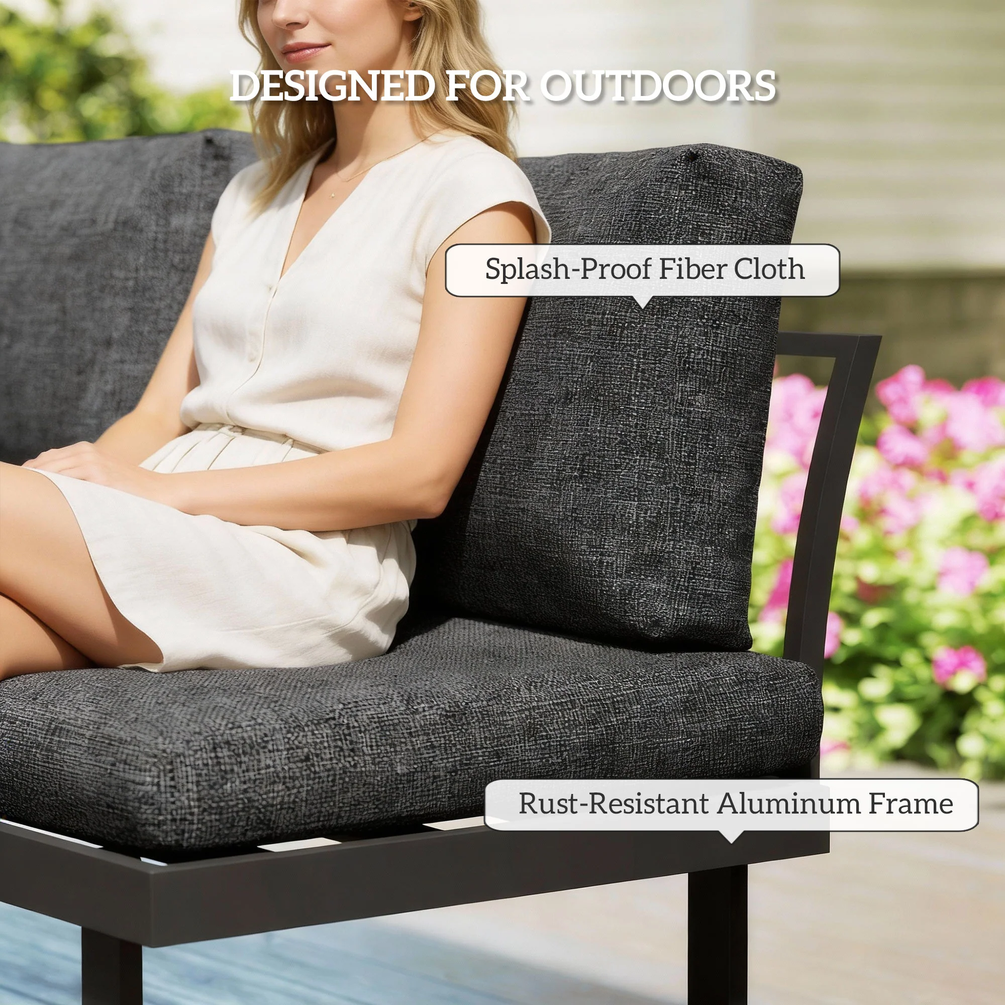 Outsunny 4 Seater L Shaped Aluminium Garden Furniture Set with Coffee Table - Image 6