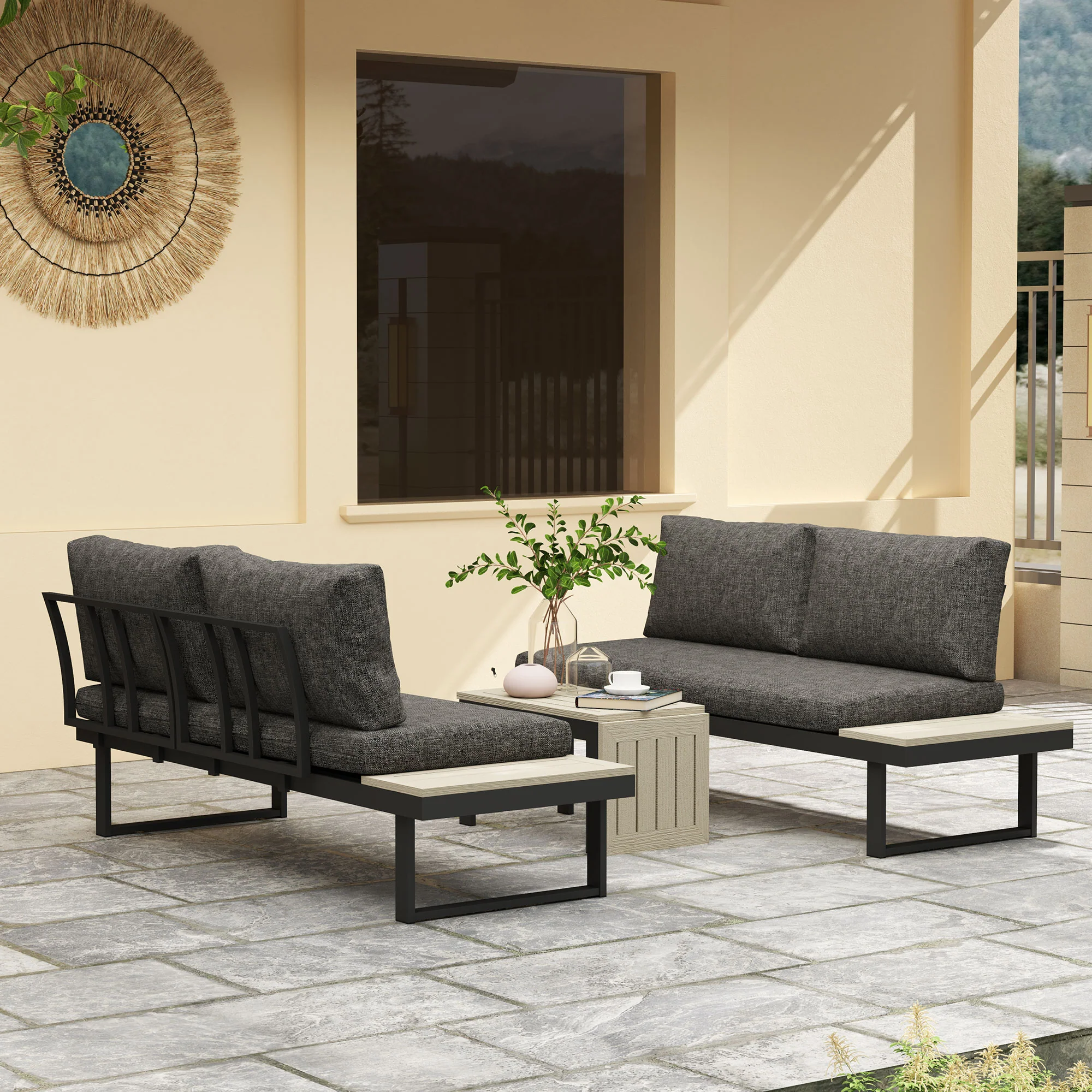 Outsunny 4 Seater L Shaped Aluminium Garden Furniture Set With Coffee Table - Image 2