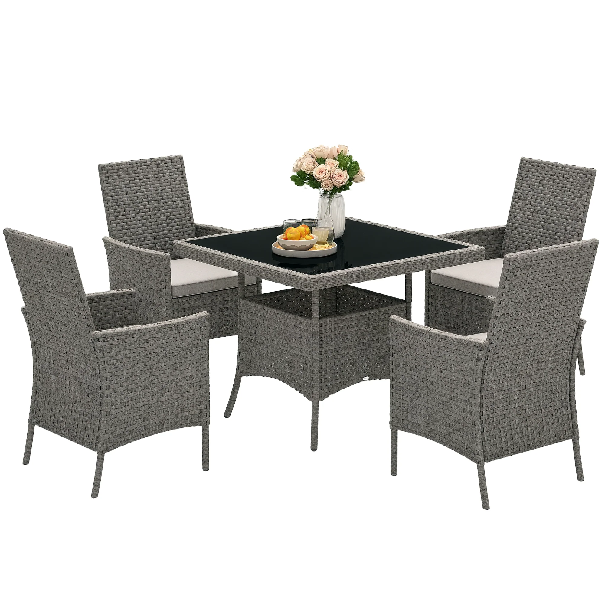 Outsunny 4 Seater Rattan Garden Furniture Set With Cushion - Image 10