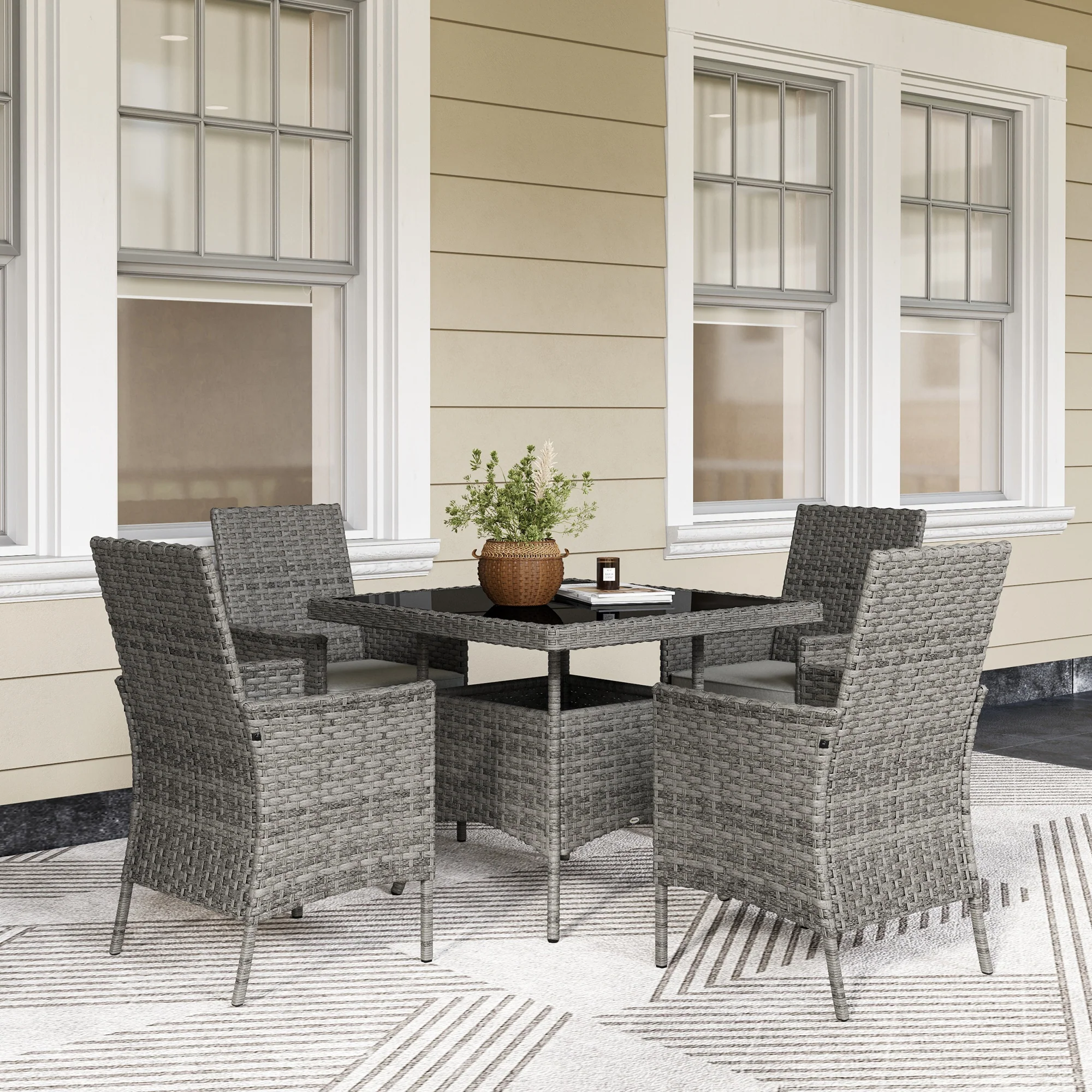 Outsunny 4 Seater Rattan Garden Furniture Set With Cushion - Image 11
