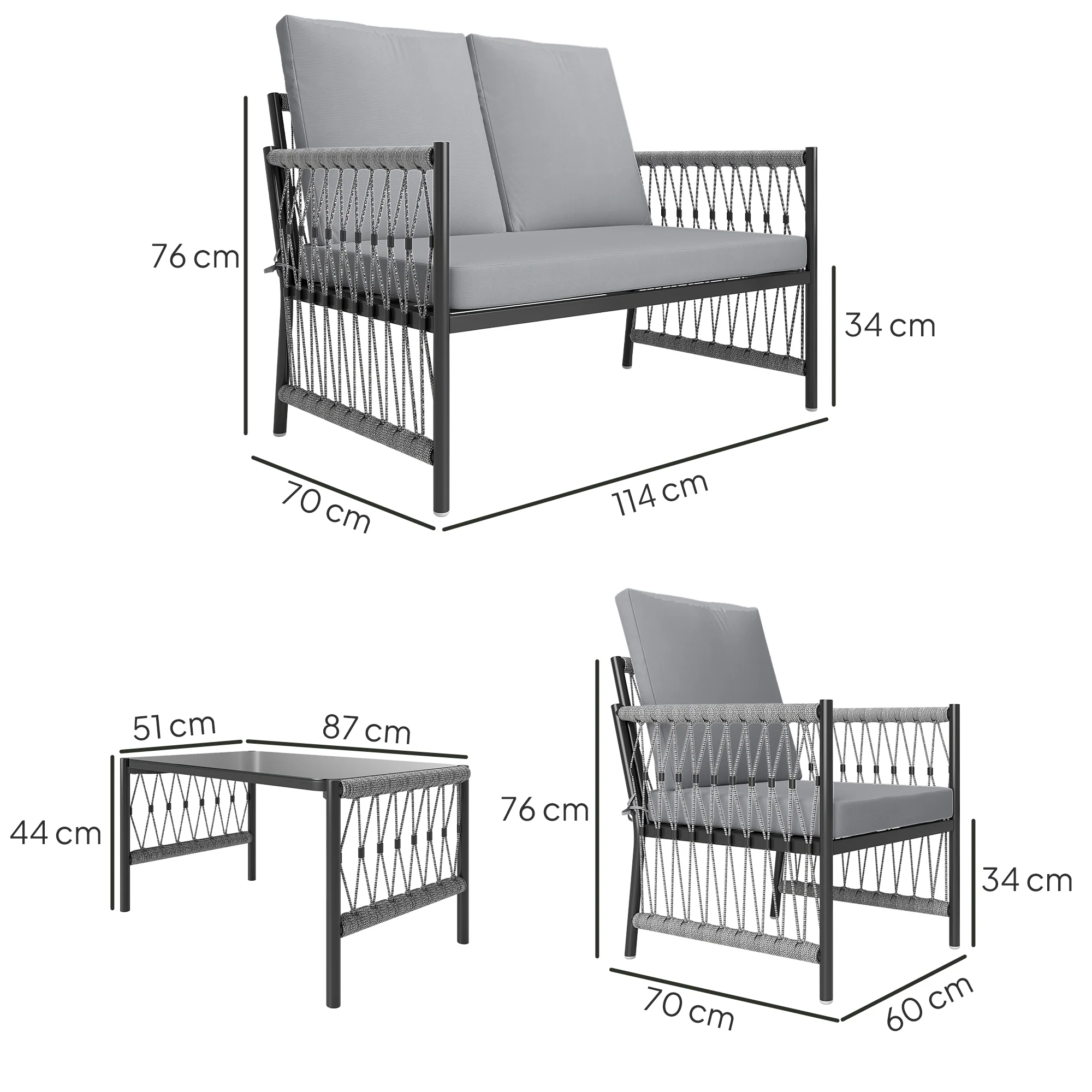 Outsunny 4 Seater Rattan Garden Sofa Set With Glass Top Coffee Table - Image 14