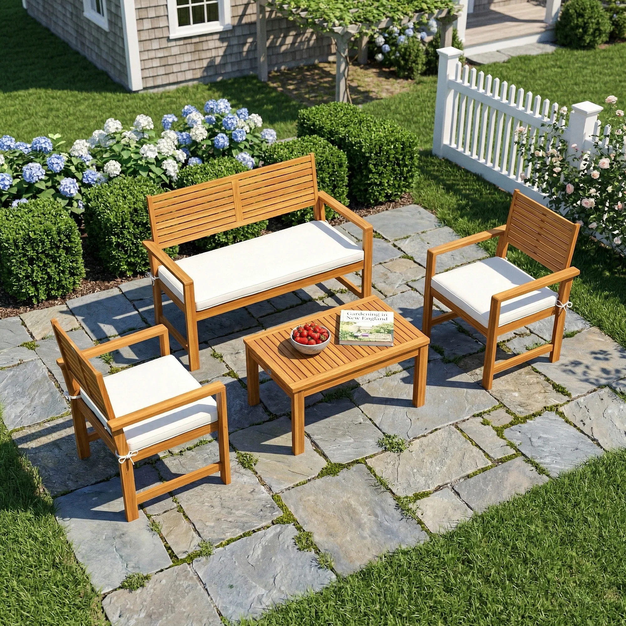 Outsunny 4 Seater Wooden Garden Furniture Set with Loveseat, Chairs, Table - Image 2