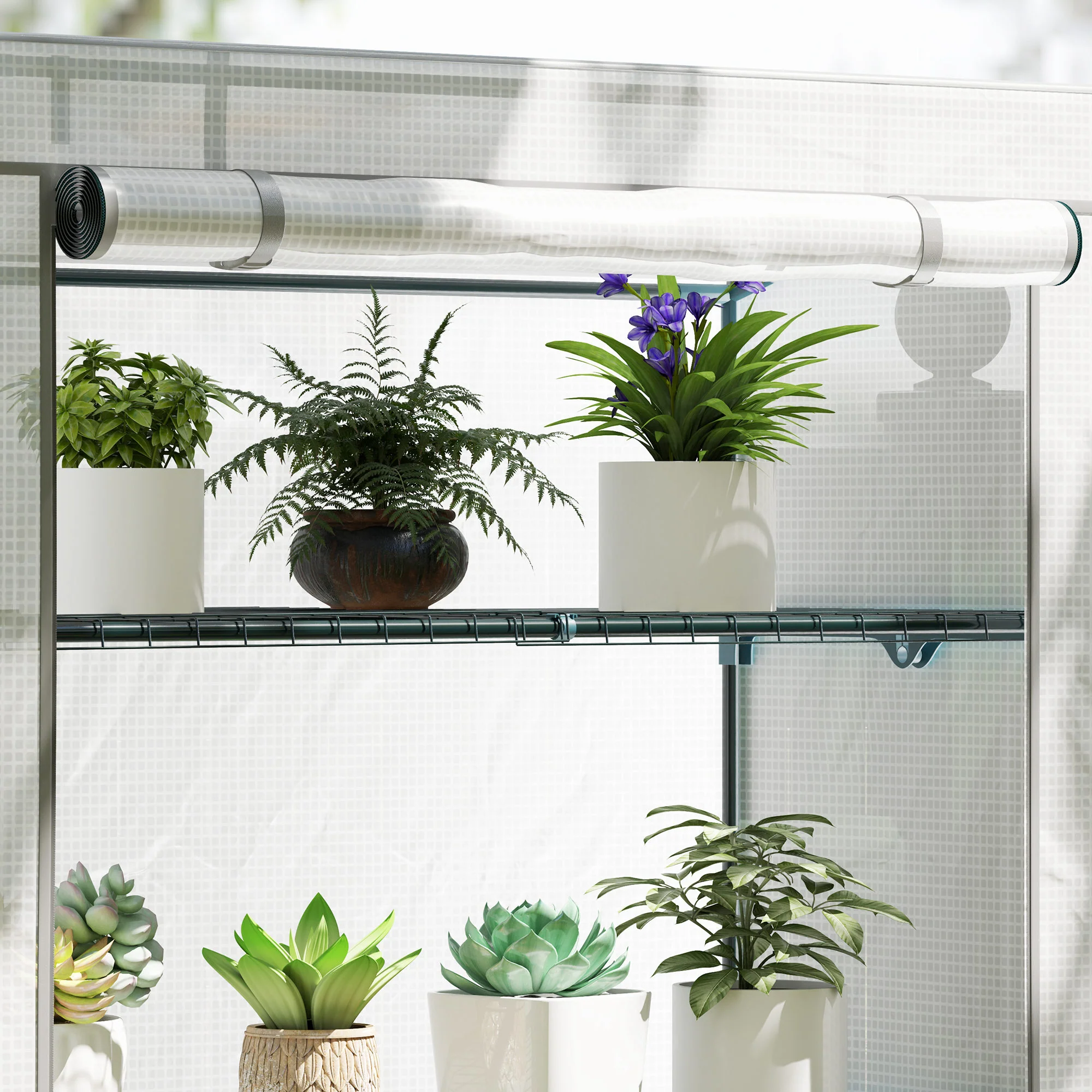 Outsunny 4 Tier Lean-to Mini Greenhouse With Reinforced PE Cover - Image 9