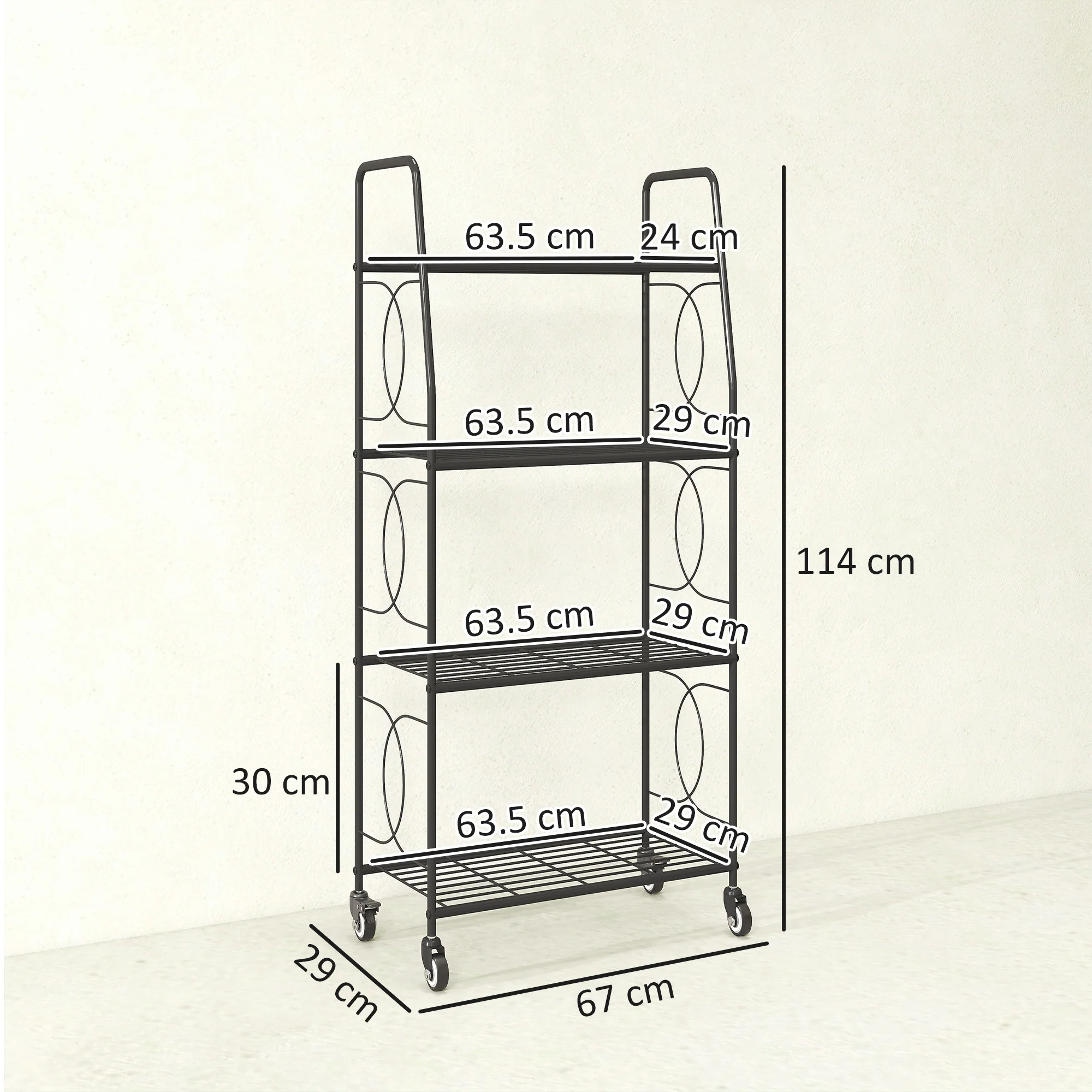 Outsunny 4-Tier Metal Plant Stand, Plants Display Rack with Lockable Wheels - Image 3