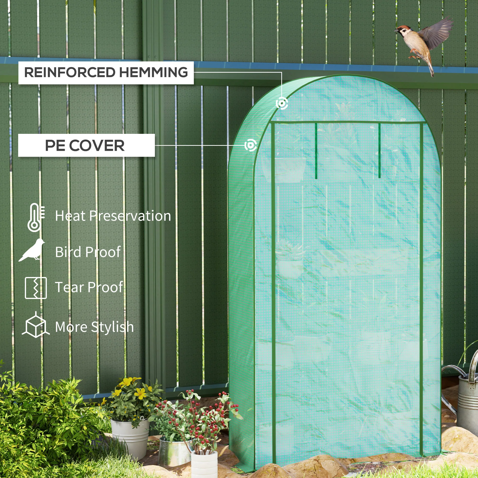 Outsunny 4 Tier Mini Greenhouse With Reinforced PE Cover, Green - Image 3