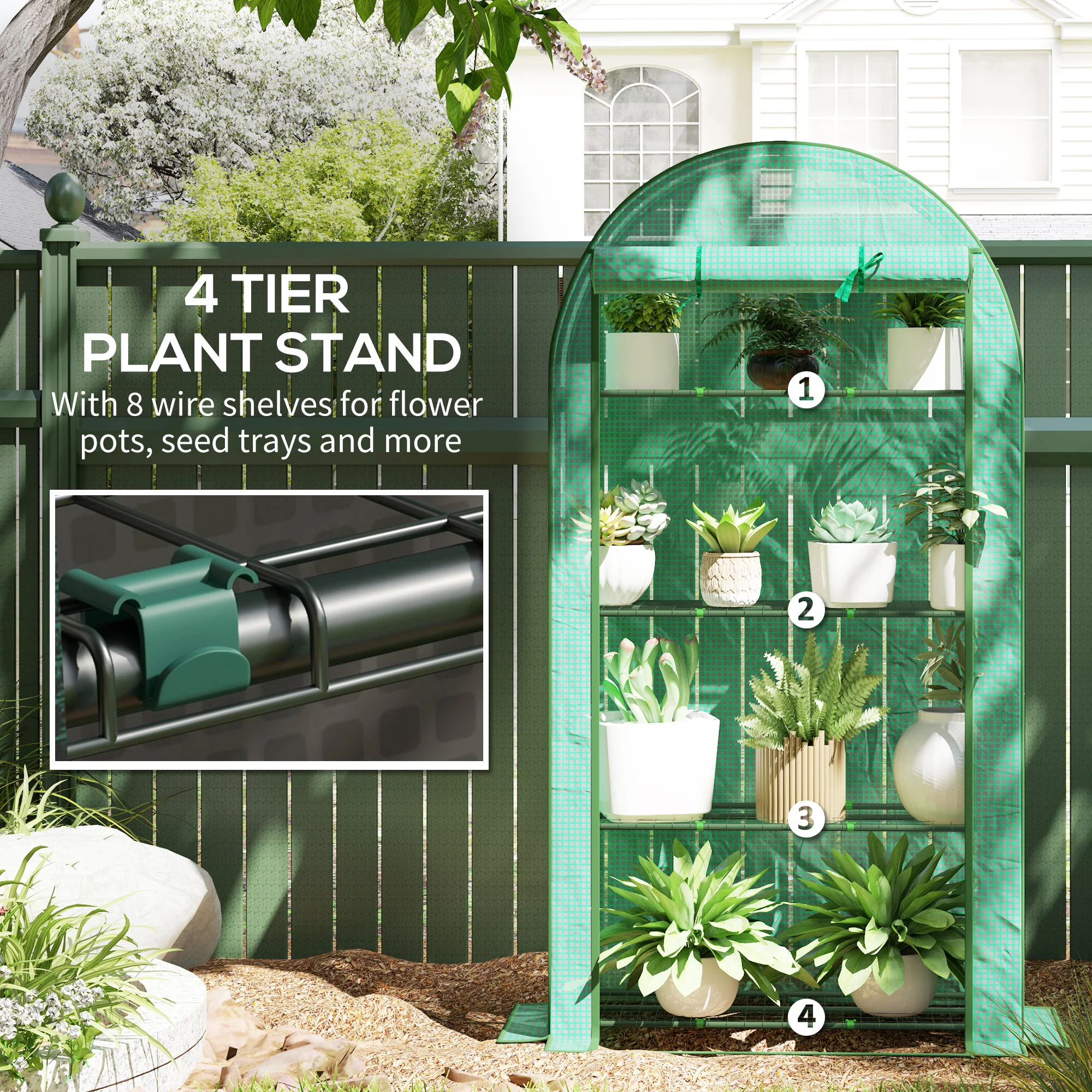Outsunny 4 Tier Mini Greenhouse With Reinforced PE Cover, Green - Image 4