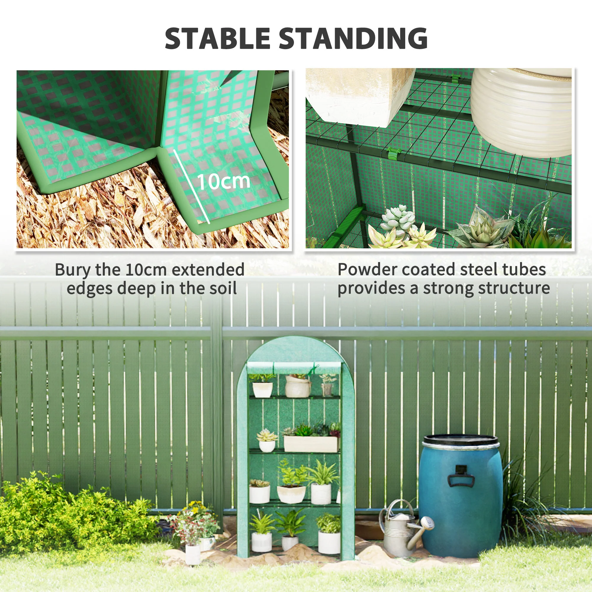 Outsunny 4 Tier Mini Greenhouse With Reinforced PE Cover, Green - Image 7