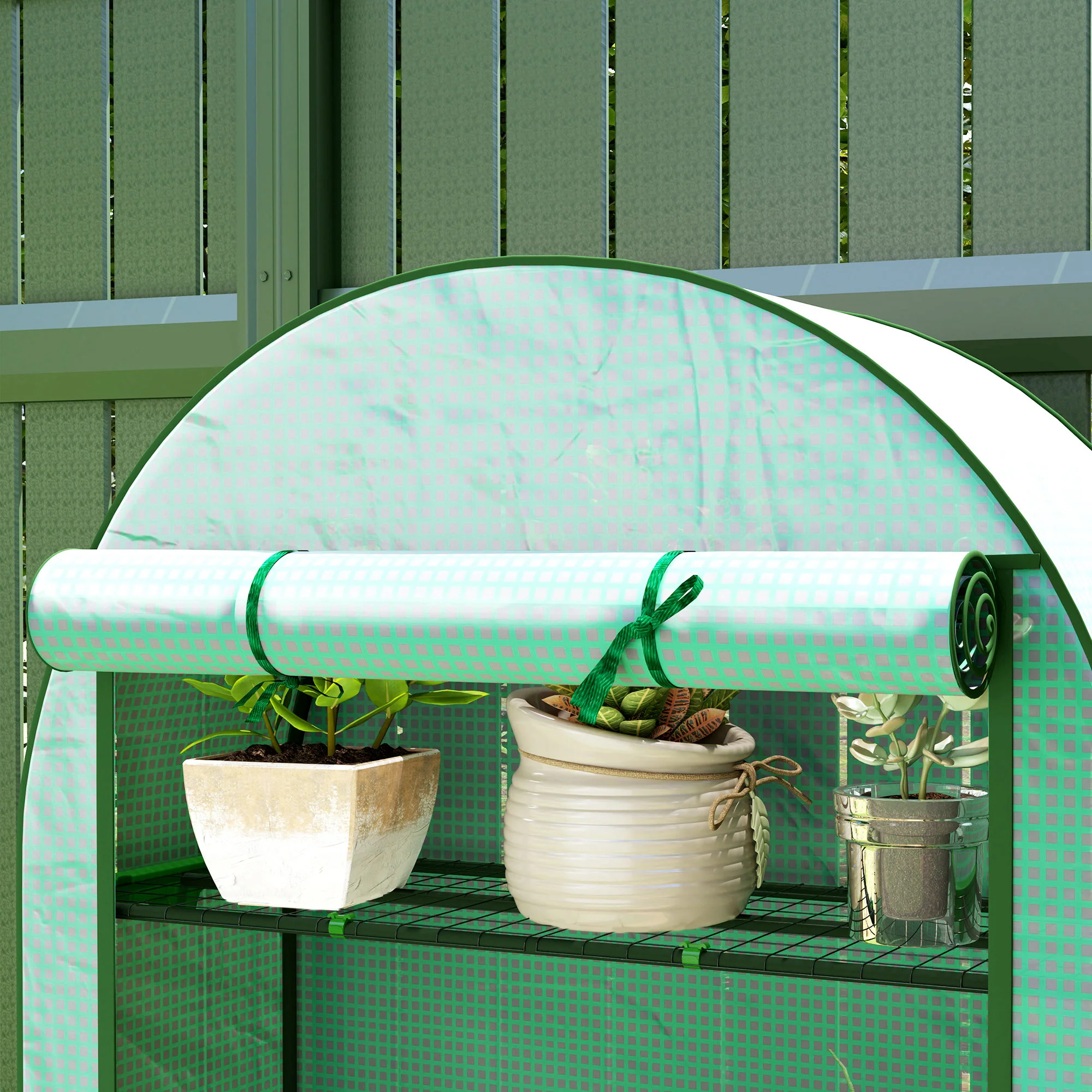Outsunny 4 Tier Mini Greenhouse With Reinforced PE Cover, Green - Image 8