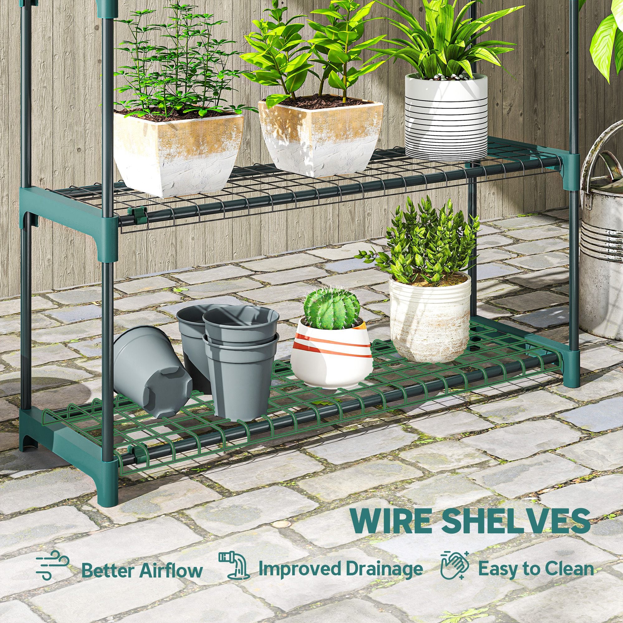 Outsunny 4-Tier Plant Stand Indoor Outdoor, Set of 2 Metal Plant Shelf - Image 5